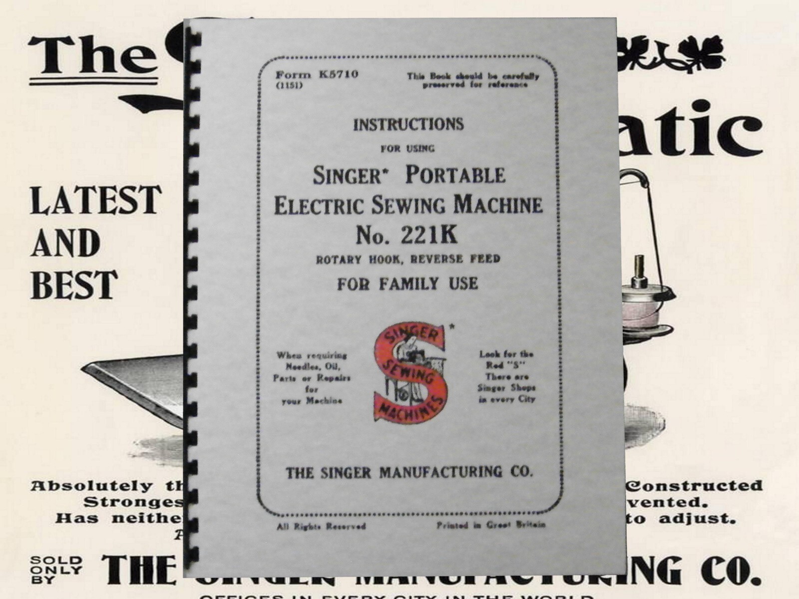 Singer Portable Sewing Machine 221K Instruction Manual « 1951 » (55 Page)
