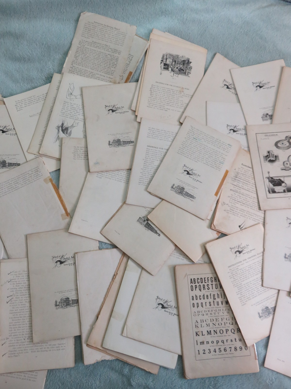 Lot of 45 1909 School of Applied Art Battle Creek, Michigan Commercial Drawing