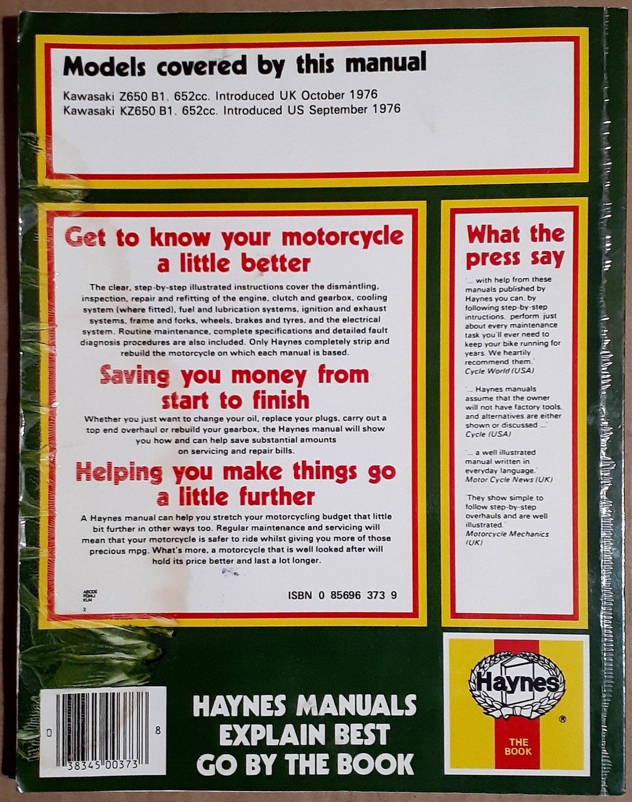 Haynes Kawasaki 650 Four 652 cc. 1976-1978 Owner&rsquo;s Workshop Repair Manual