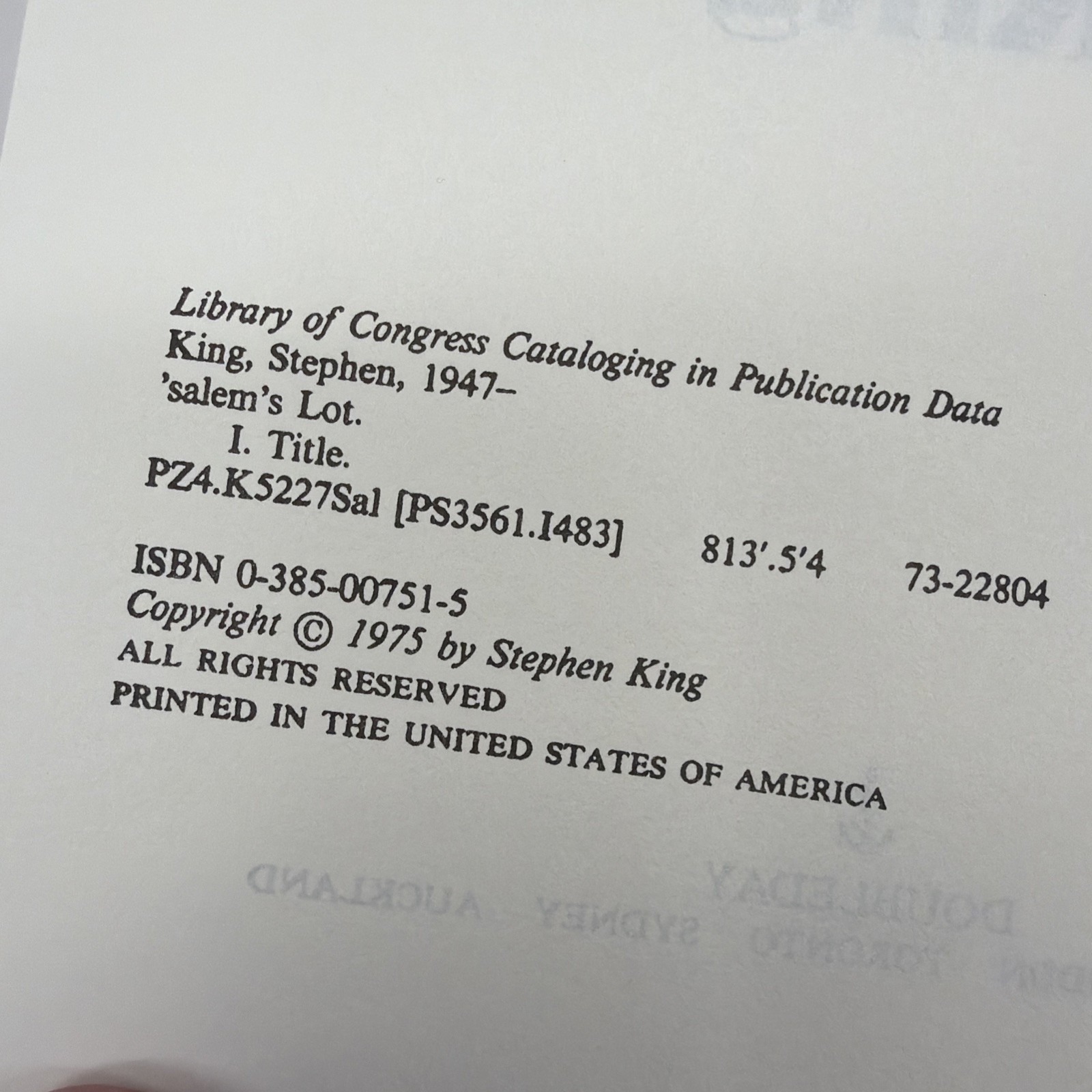 &lsquo;Salem&rsquo;s Lot, Stephen King Hardcover, Book Club Edition, 1975 No Gutter Code
