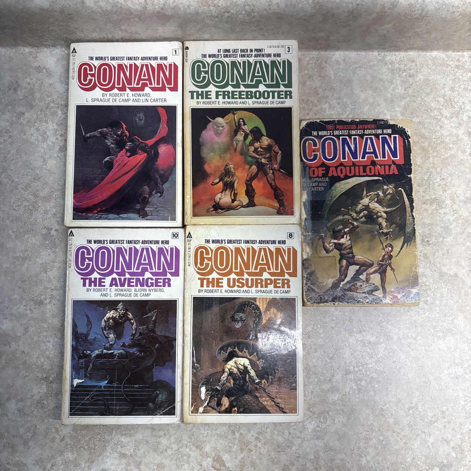 Conan the Barbarian Vintage Paperback Book Lot Robert E Howard Ace 1,3,8,10,11