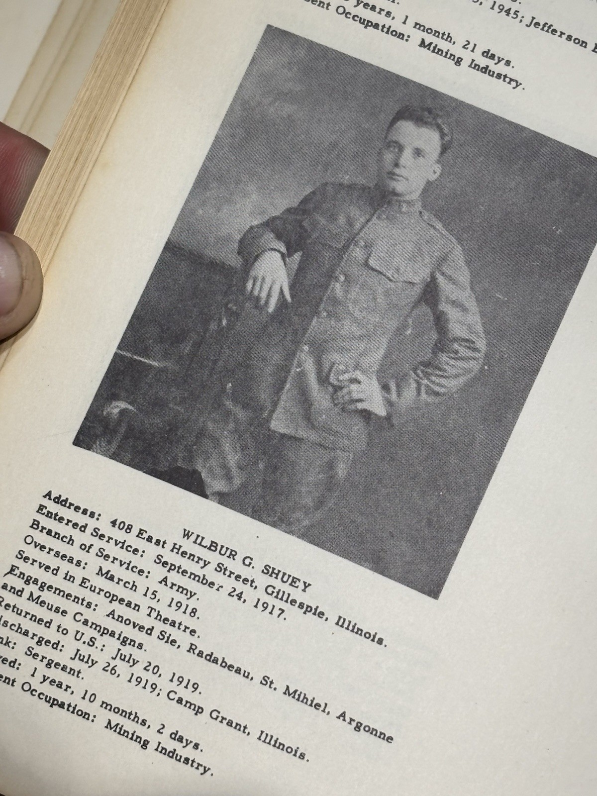 Service Record World War I & II Gillespie Illinois