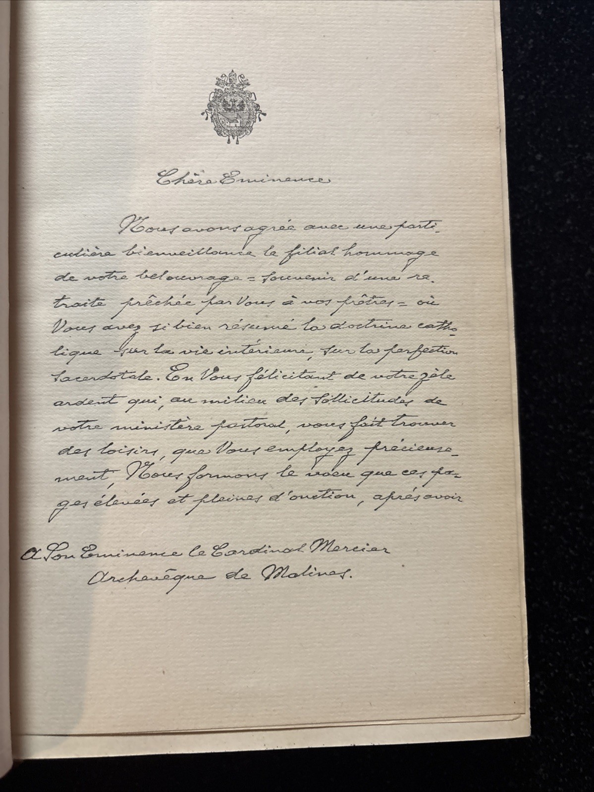 1927 La Vie Intérieure Cardinal Mercier Red Leather Inscription & Tea