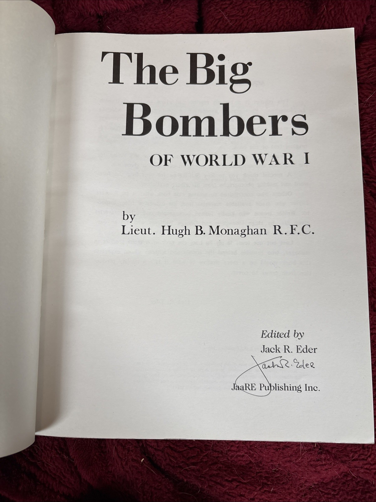 The Big Bombers of World War 1 Canadian&rsquo;s Journal: Hugh Monaghan – Paperback