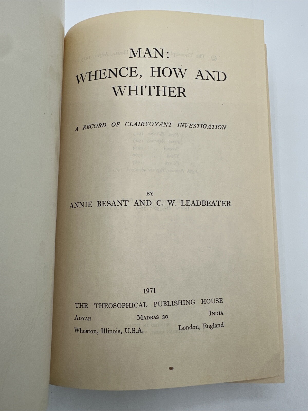 Man Whence How And Whither Annie Besant C W Leadbeater 1971 Hardcover 540 Pages