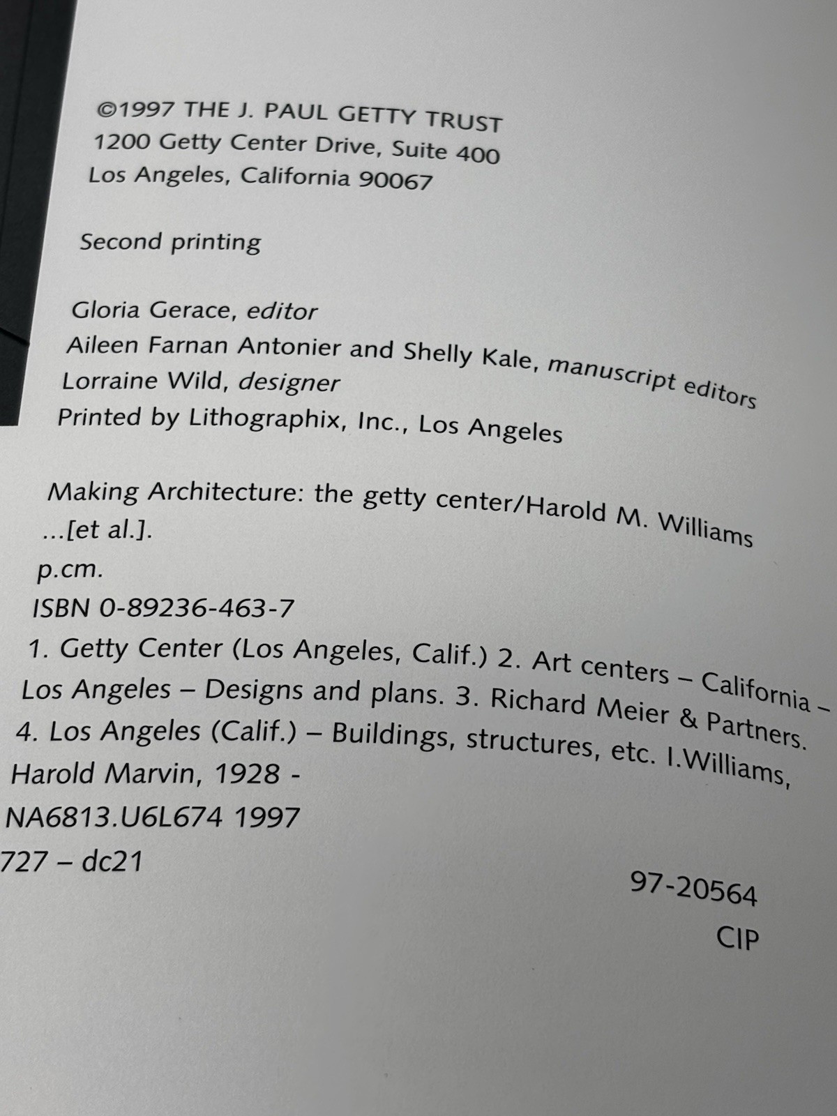 Making Architecture The Getty Center1997 168 pages VTG 10&Prime;x 10&Prime;