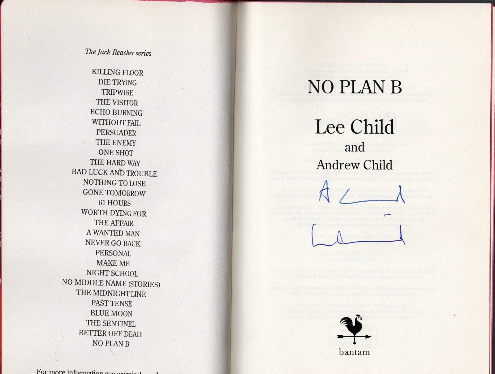 LEE CHILD & ANDREW CHILD Signed Jack Reacher Book « NO PLAN B » NEW JSA #CI92431