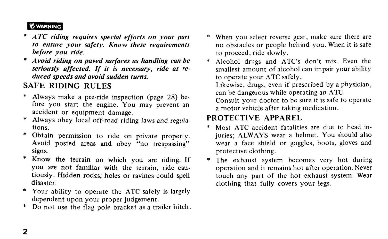 1987 Honda ATC Big Red 250ES Owner&rsquo;s Manual 74 Pages
