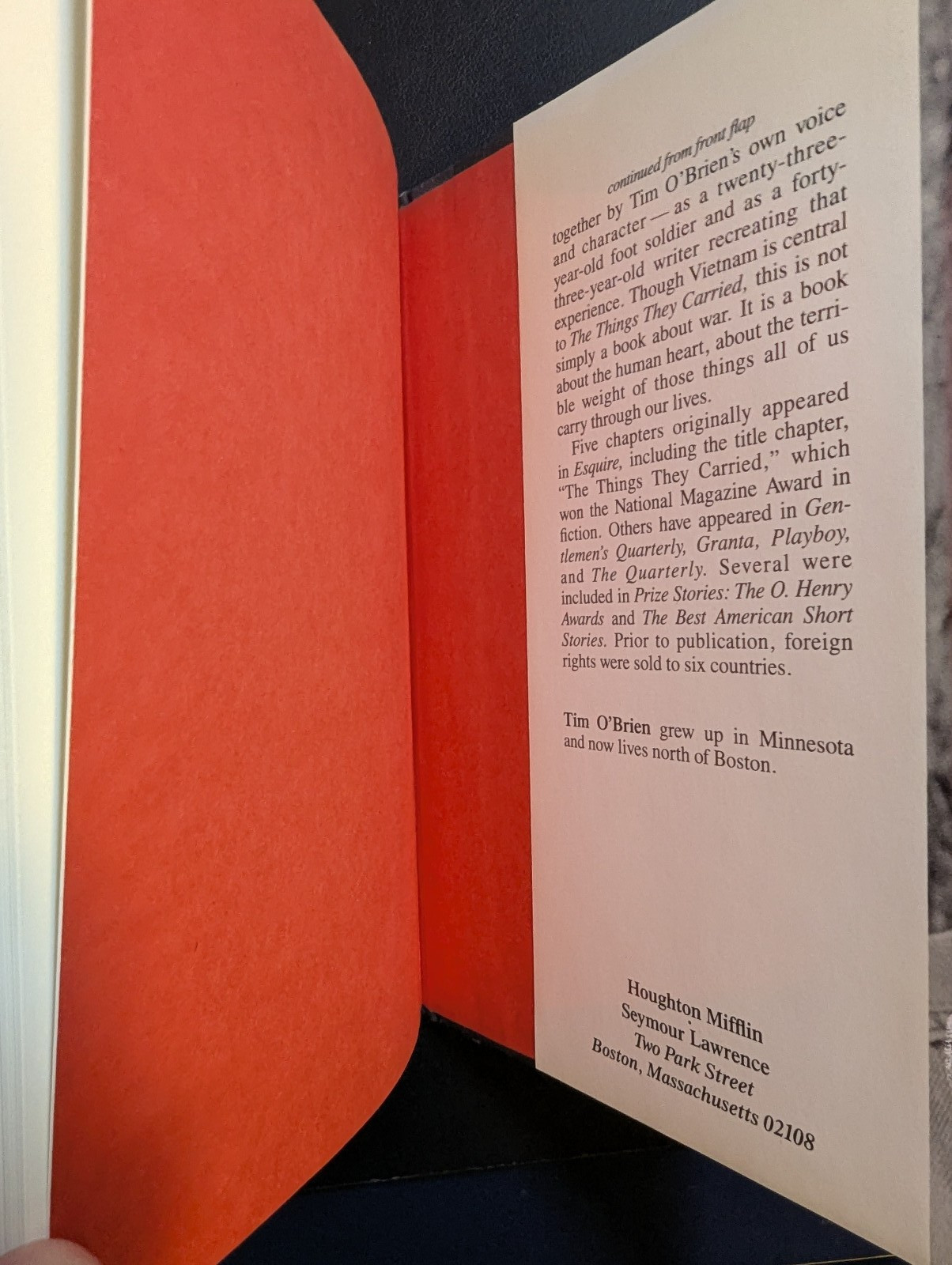 Things They Carried – Tim O&rsquo;Brien (1990) Hardcover 1st VG with Dust Jacket