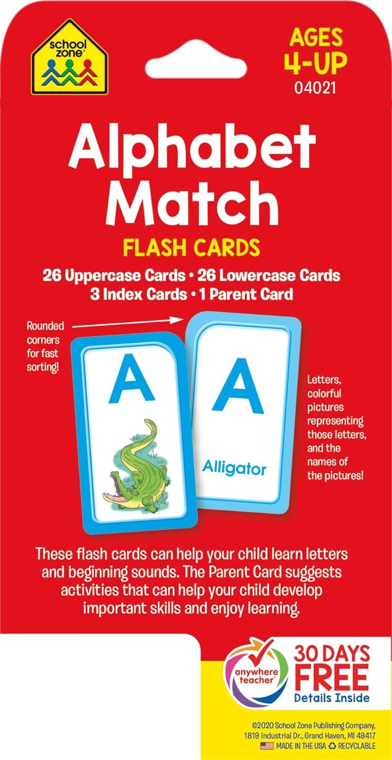 School Zone Alphabet Match Flash Cards: 56 Cards, Preschool, Kindergarten,…