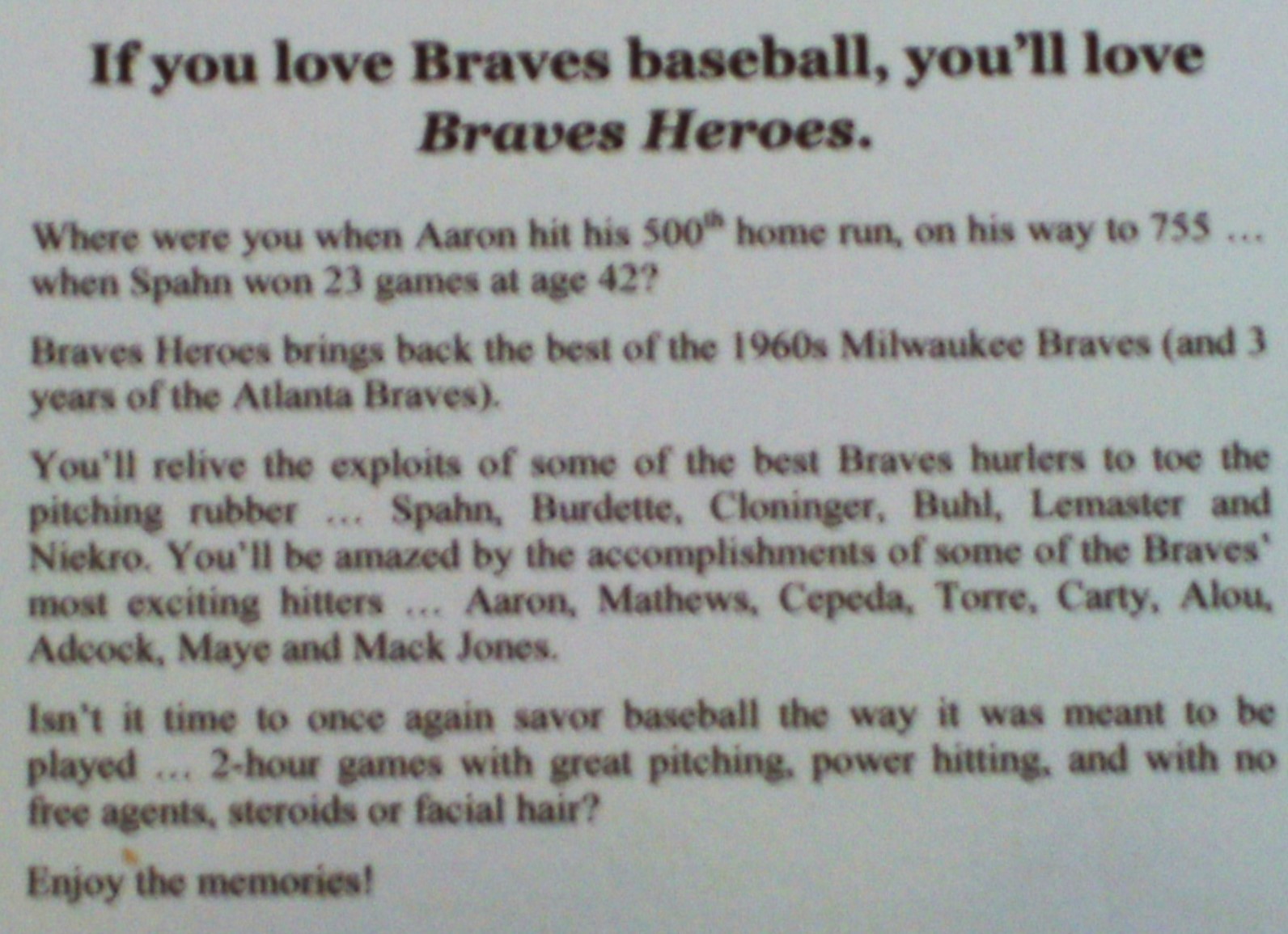 Braves Heroes by Carroll Conklin Remembering the Milwaukee Braves of 1960&rsquo;s, MLB