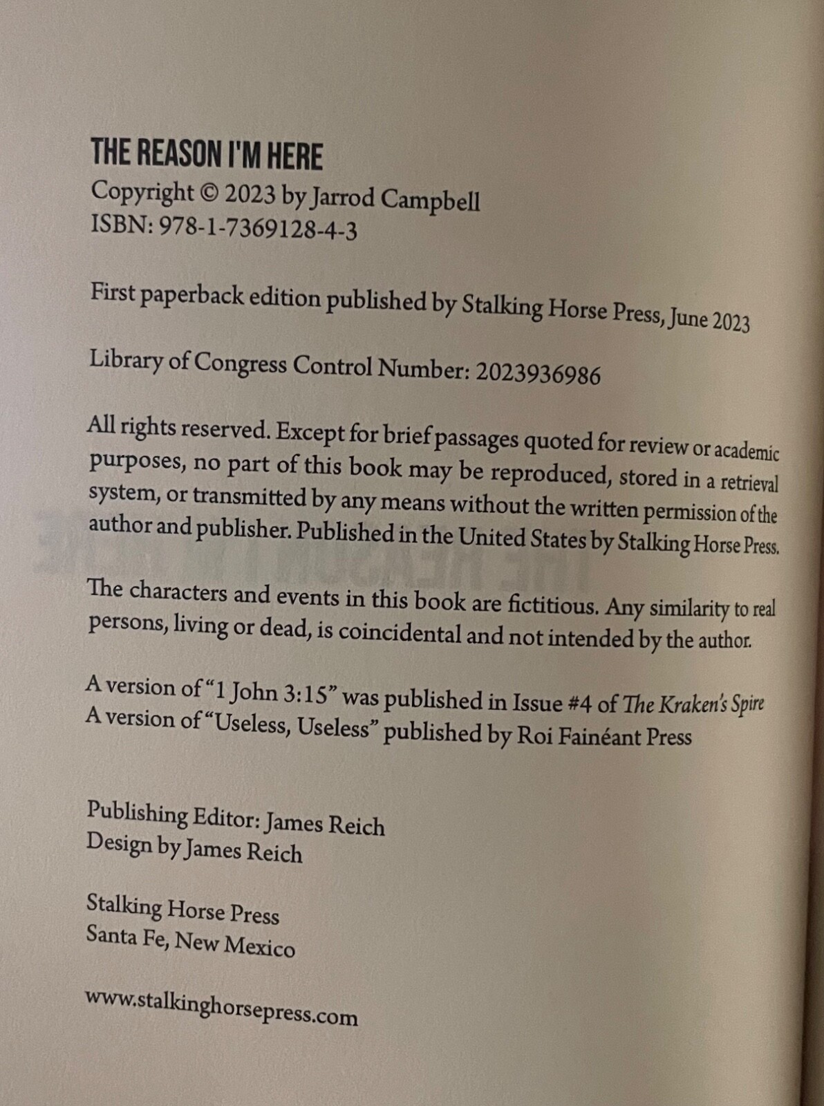 The Reason I&rsquo;m Here: Stories by Jarrod Campbell (Signed/ 2023 / Paperback / NEW)