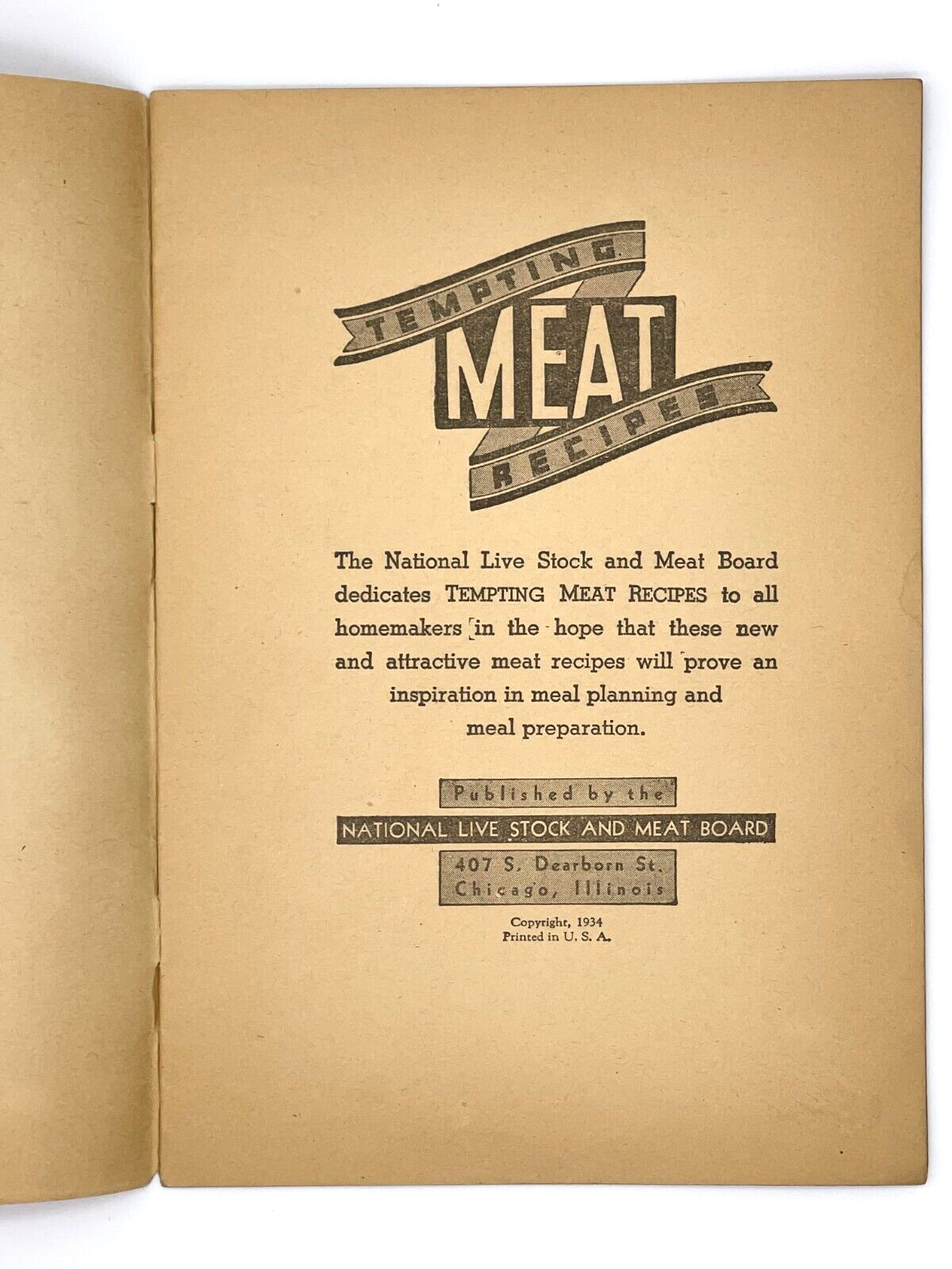 Tempting Meat Recipes Cookbook National Live Stock Board Vintage 1934-22 pages