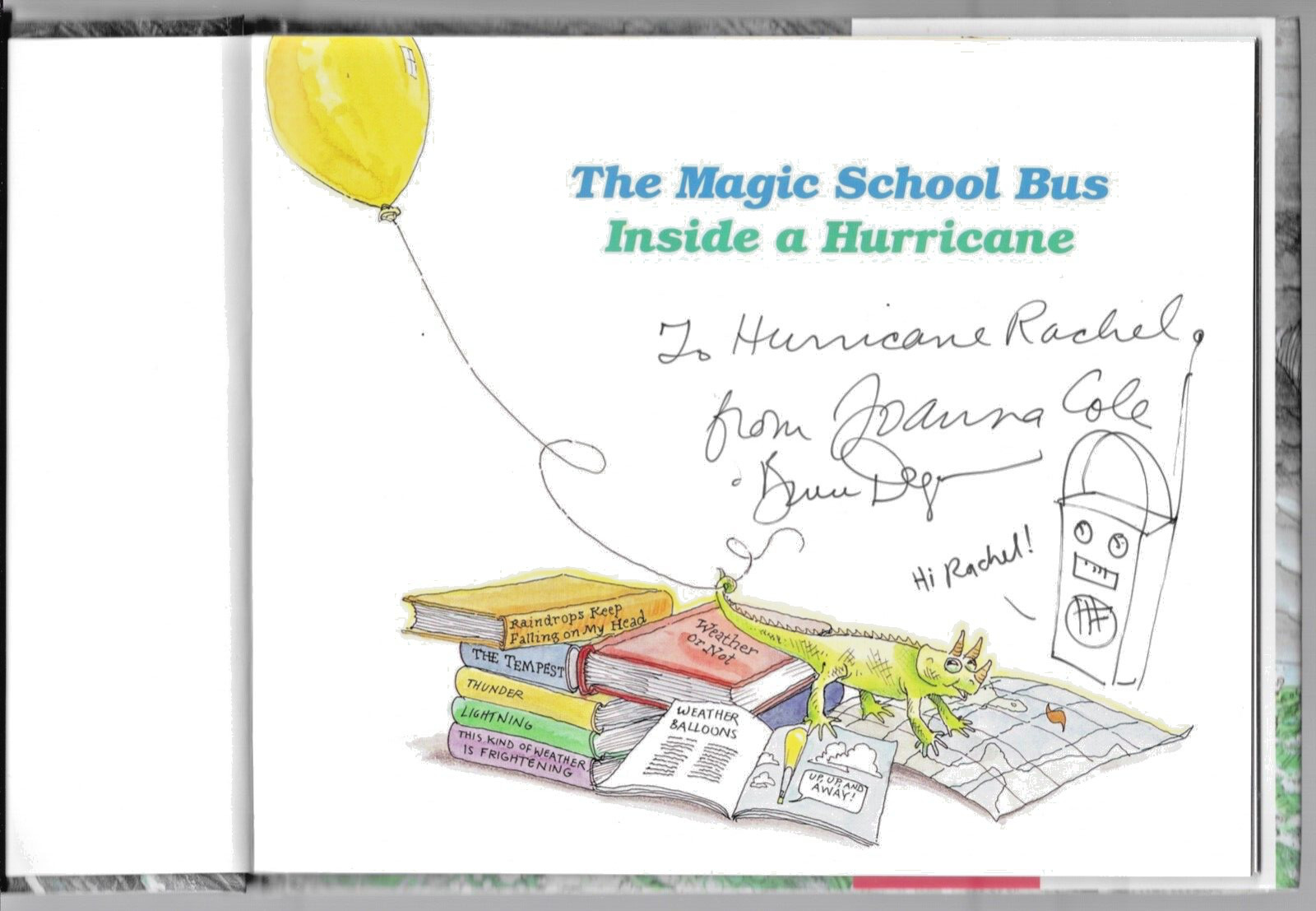 2x Signed Joanna Cole, Bruce Degen Magic School Bus Inside A Hurricane Inscribed