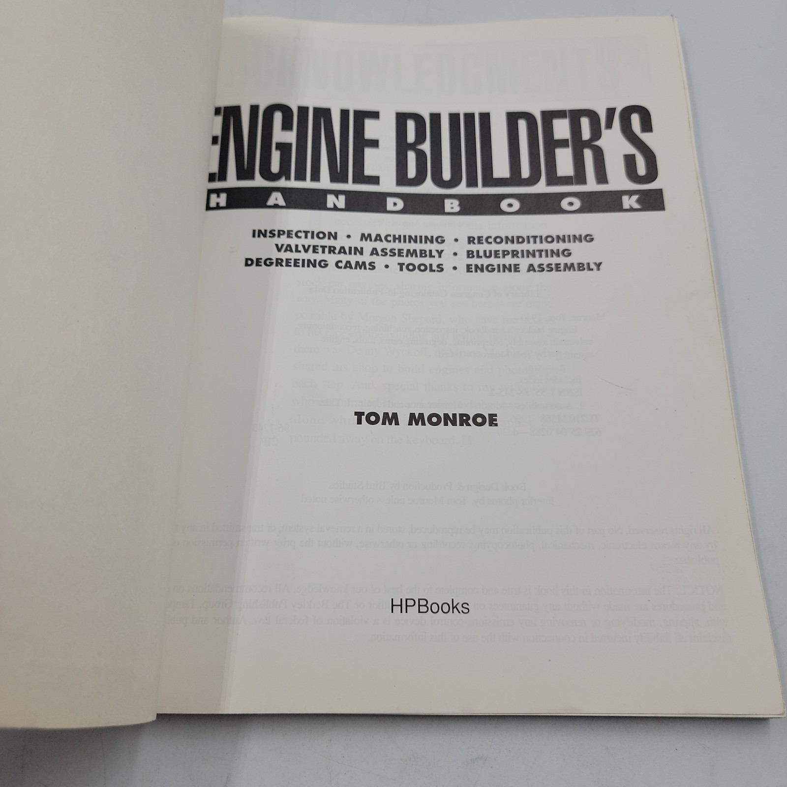 Engine Builder&rsquo;s Handbook Tom Monroe HP Books Blue PB Automotive Engine Repair