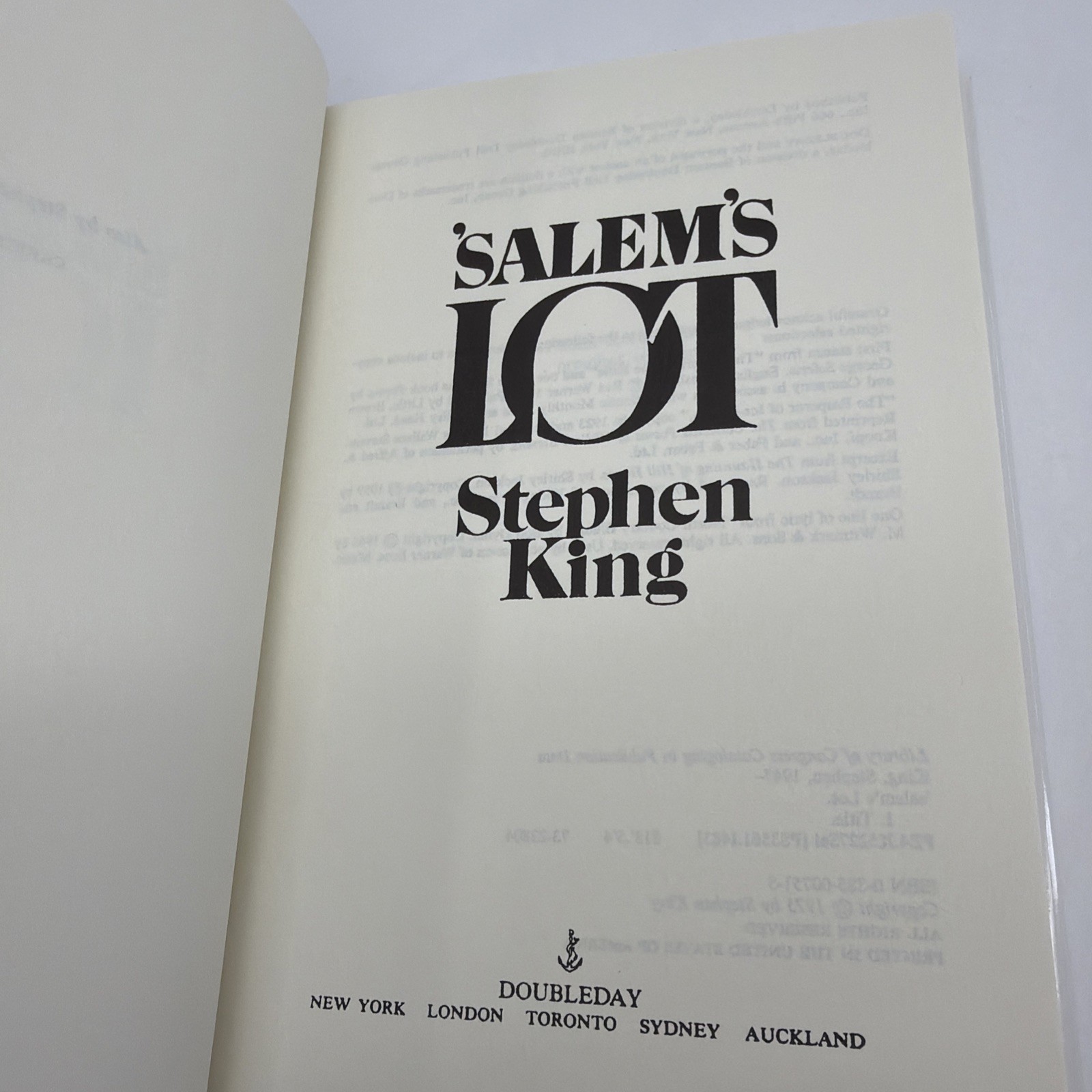 &lsquo;Salem&rsquo;s Lot, Stephen King Hardcover, Book Club Edition, 1975 No Gutter Code