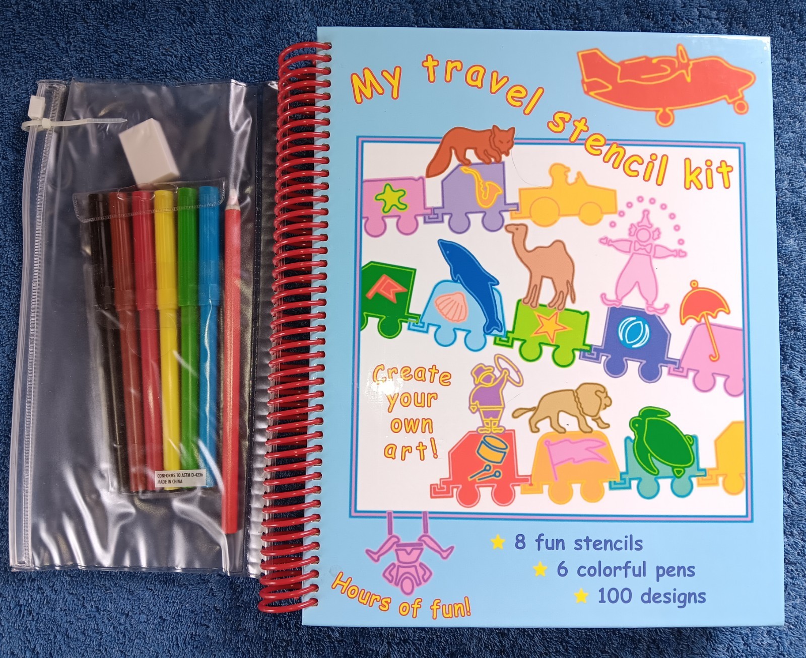 MY TRAVEL STENCIL KIT Book Kids Art Markers Paper Animals Transportation NOS New