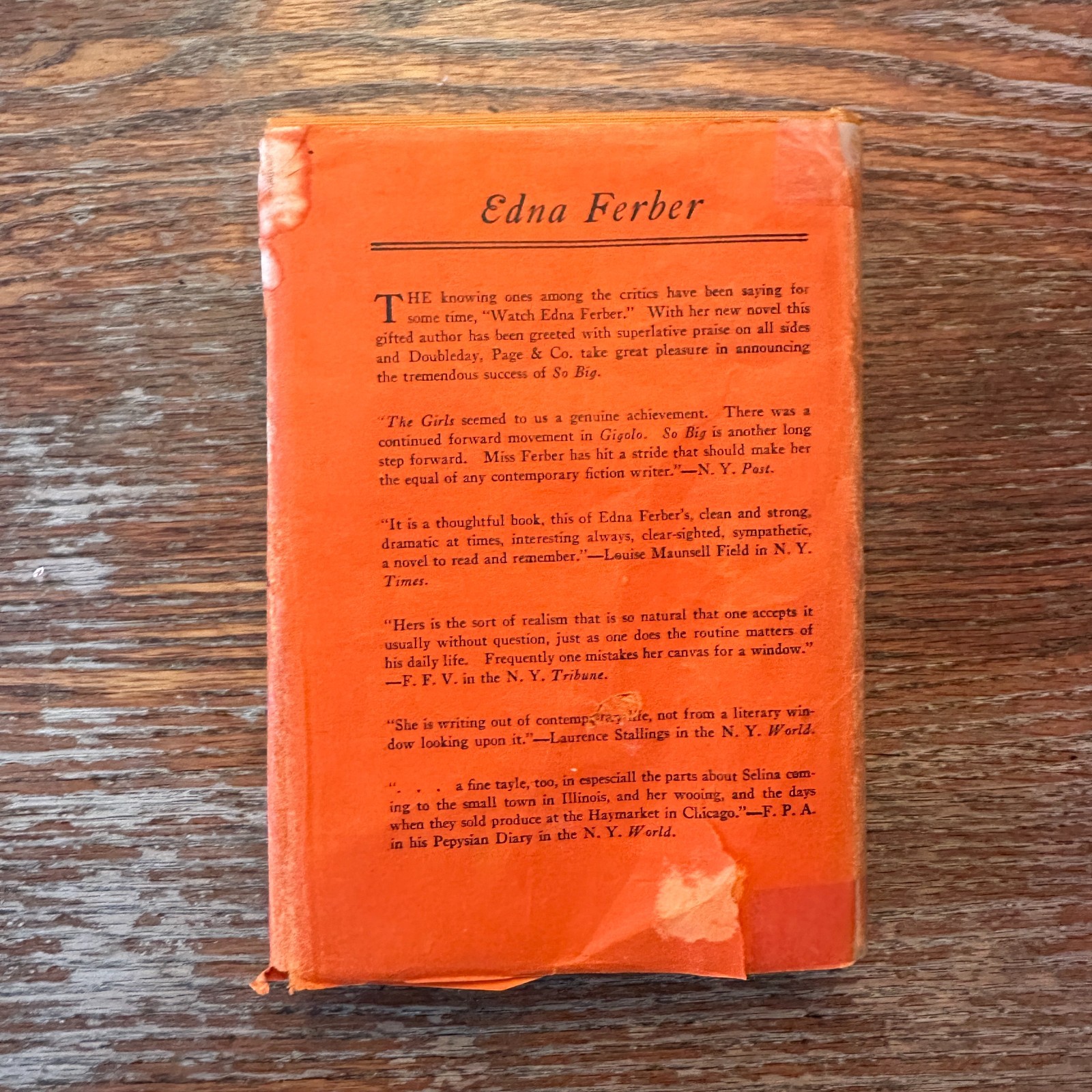 So Big by Edna Ferber 1924 17th Printing Hardcover W Dust Jacket GOOD
