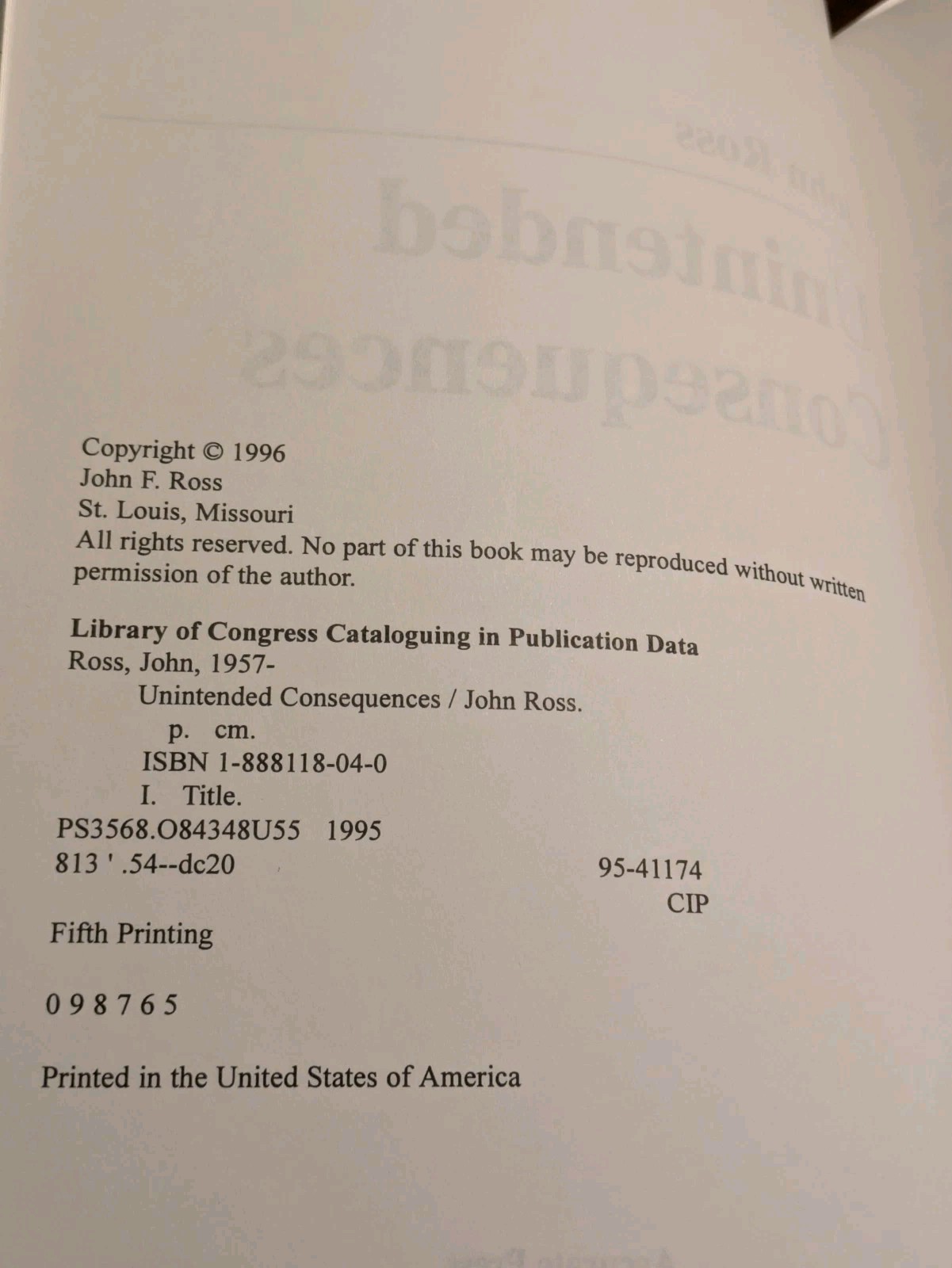 Unintended Consequences by John Ross (1996, Hardcover, Dust Jacket) 5th Printing