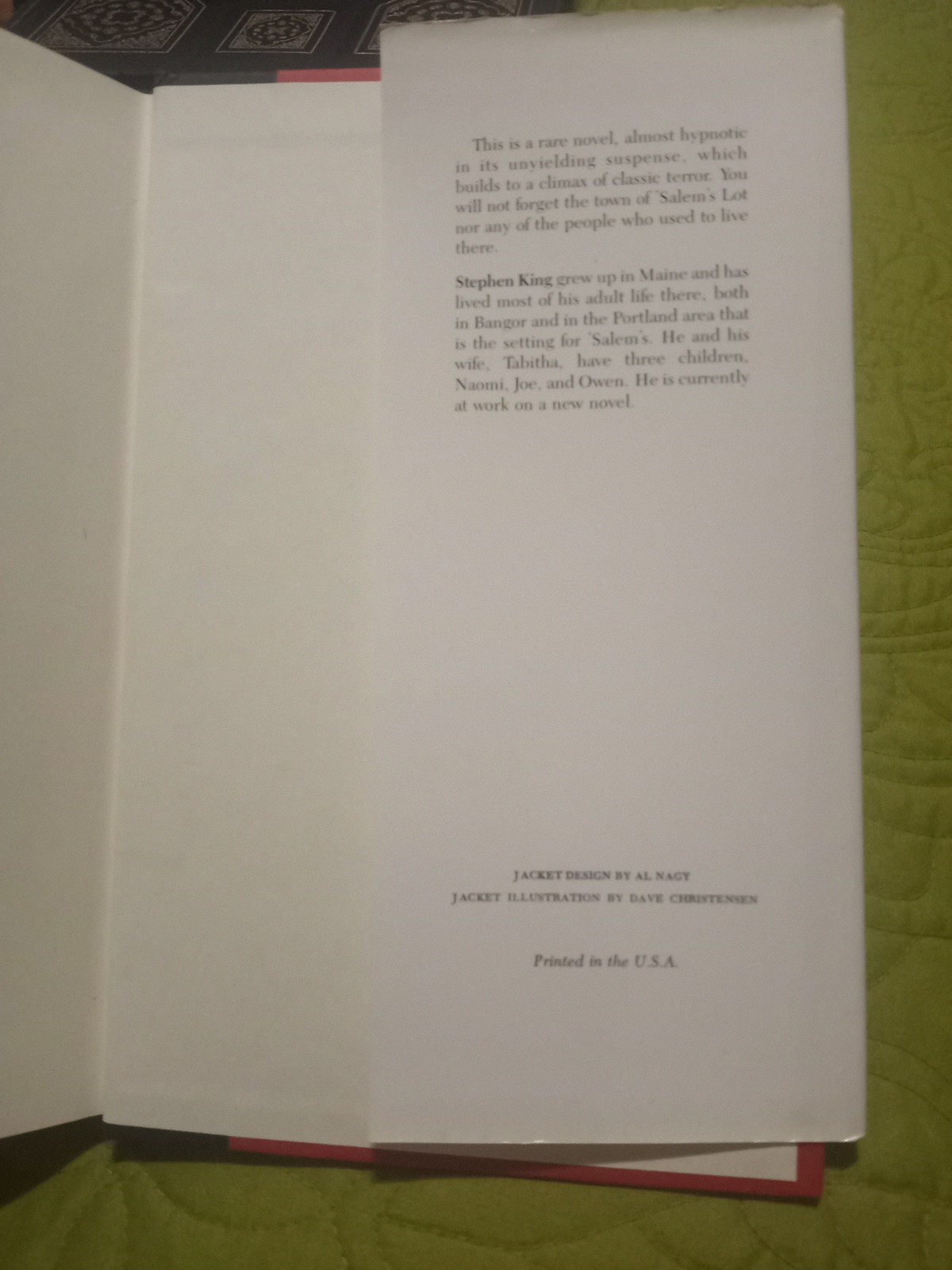 Vintage Salem&rsquo;s Lot by Stephen King Hardcover Book 1975 Dust Jacket