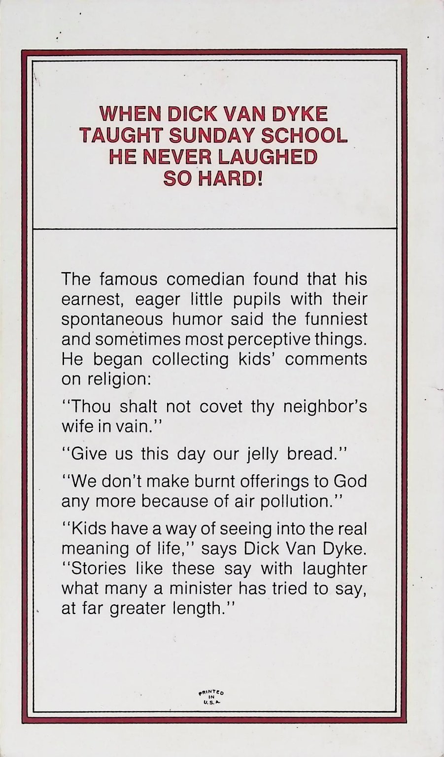 Faith, Hope and Hilarity Dick Van Dyke 1974 Warner Paperback Library Humor Kids