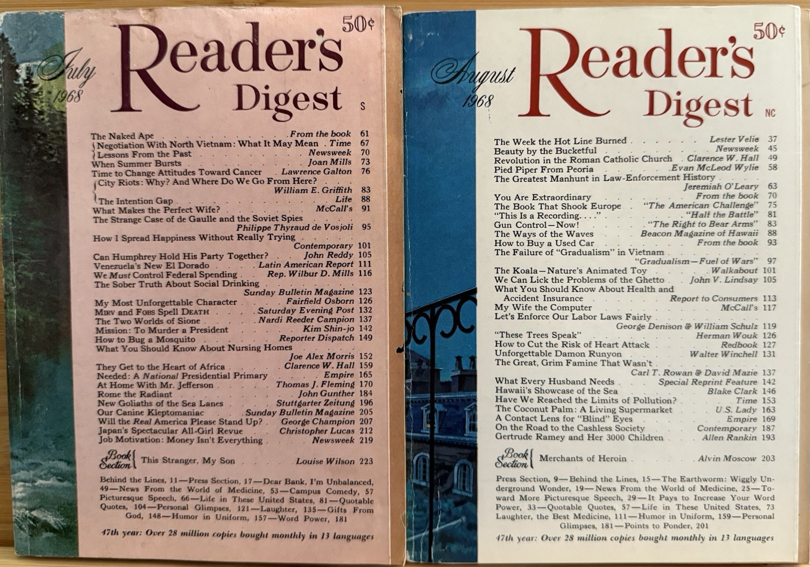 1968 July August (2) READER&rsquo;S DIGEST MAGAZINE Vintage Ageless Fun Short Stories