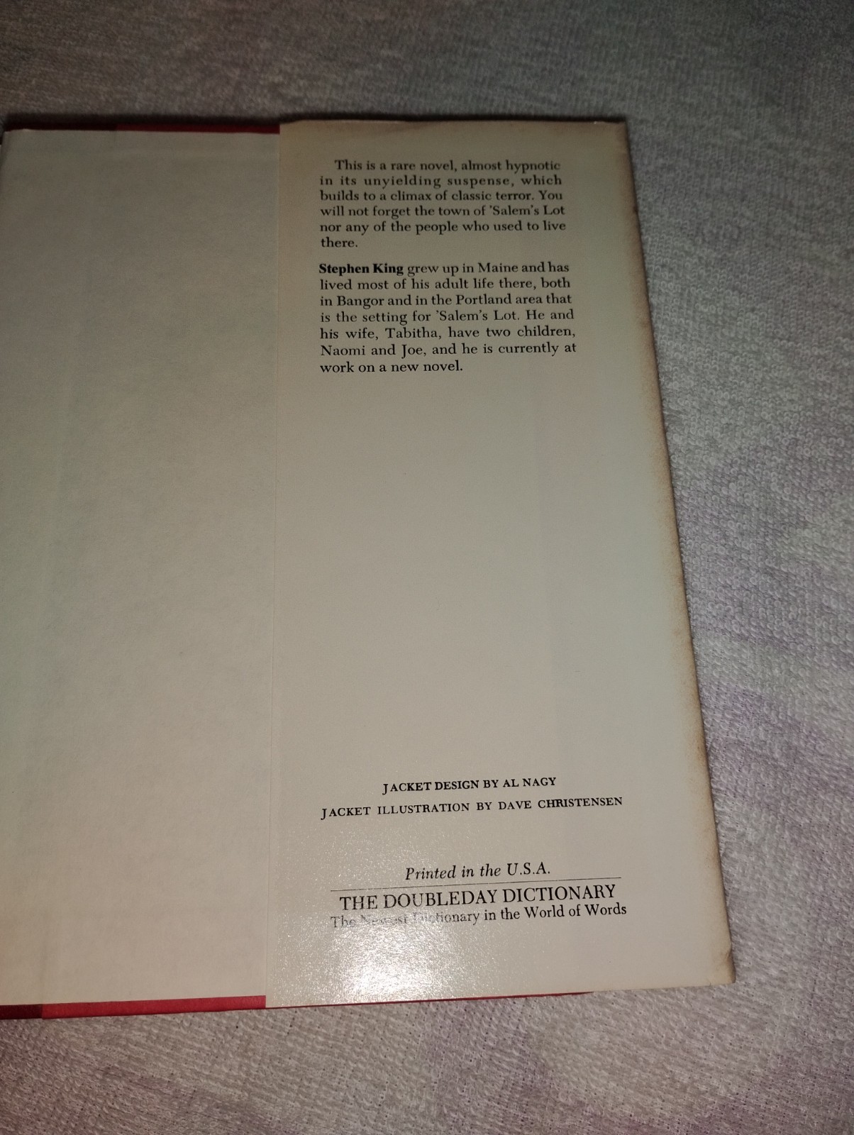 SALEM&rsquo;S LOT HC DJ Stephen King First Book Club Edition BCE 1975