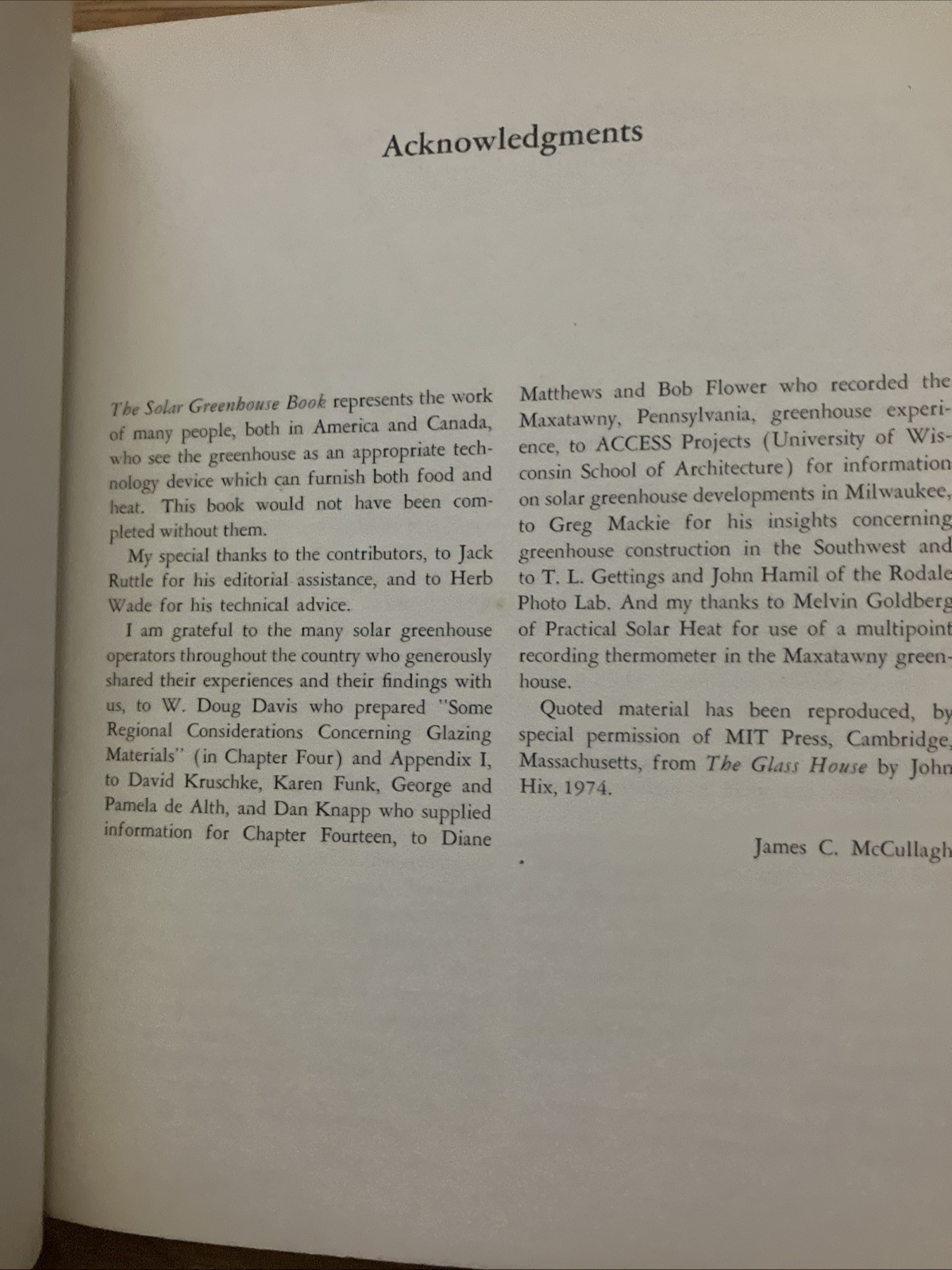 BOOK-« The Solar Greenhouse Book » 1978 James McCullagh Illustrated 328 Pages -A1