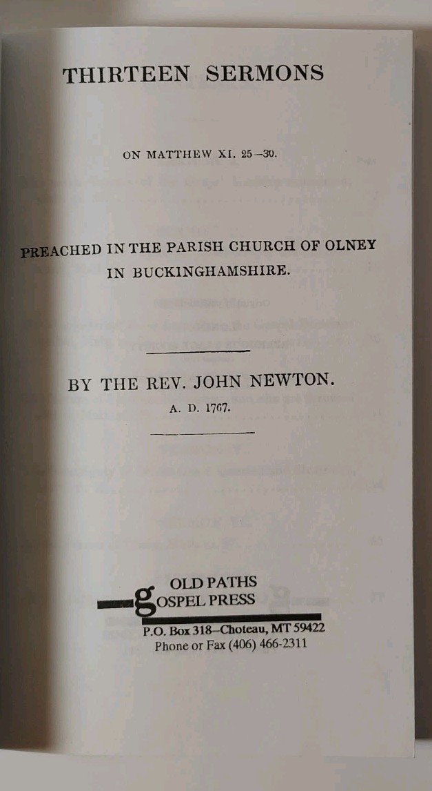 13 Sermons By John Newton Book Reprint Matthew Gospel Press Pastor Christian God