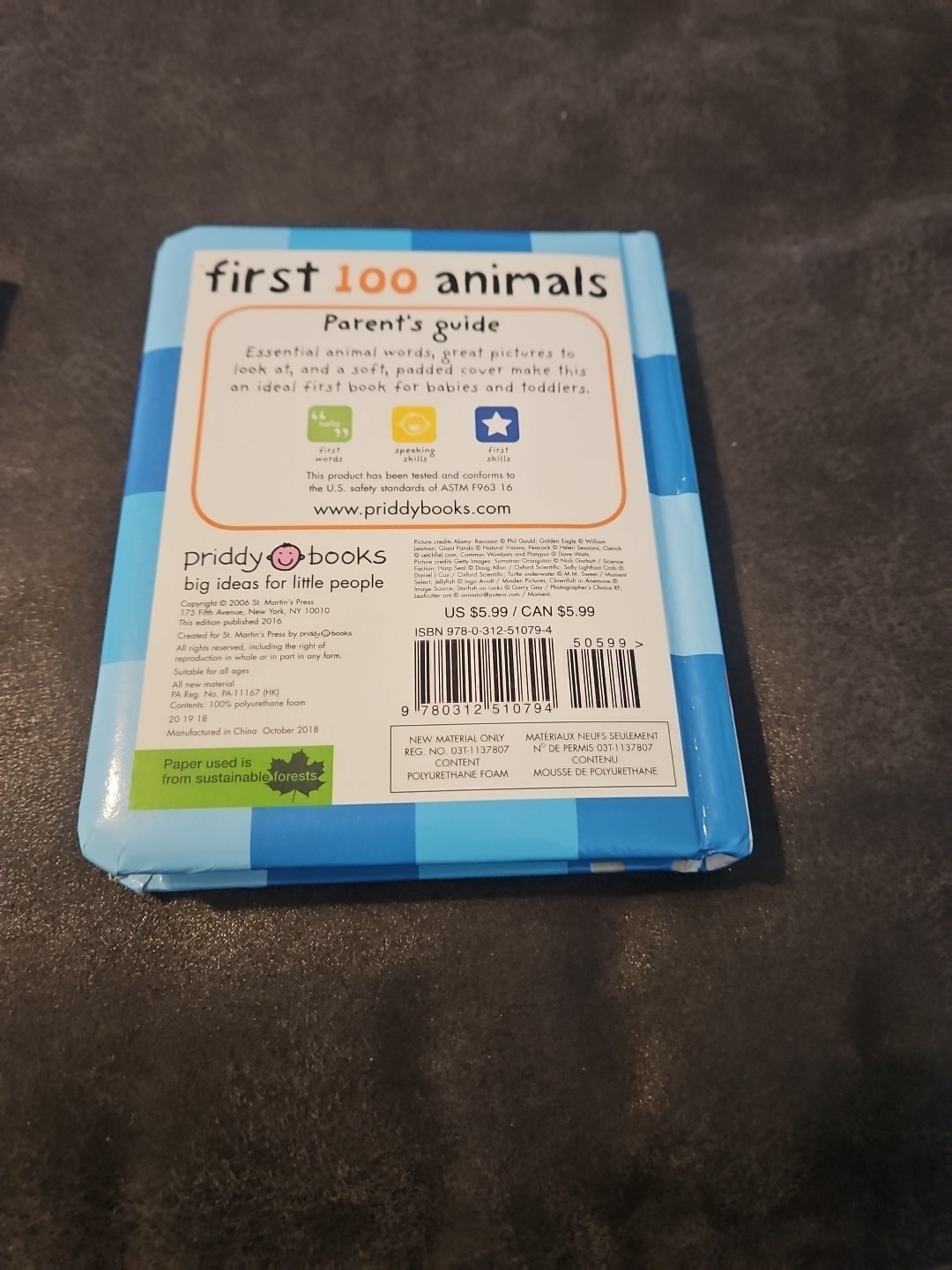 2011, « First 100 Animals » by Roger Priddy Children&rsquo;s Board Book