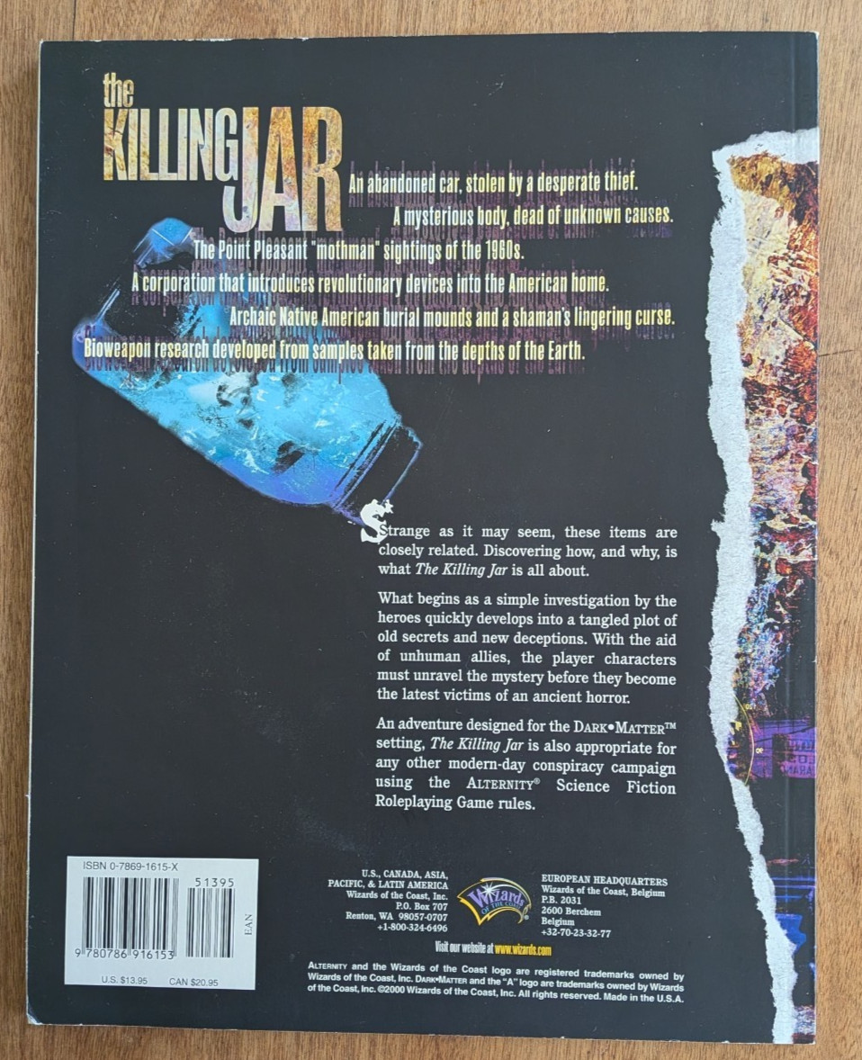 DARK MATTER: THE KILLING JAR (ALTERNITY) RPG – 1999 Wizards of the Coast