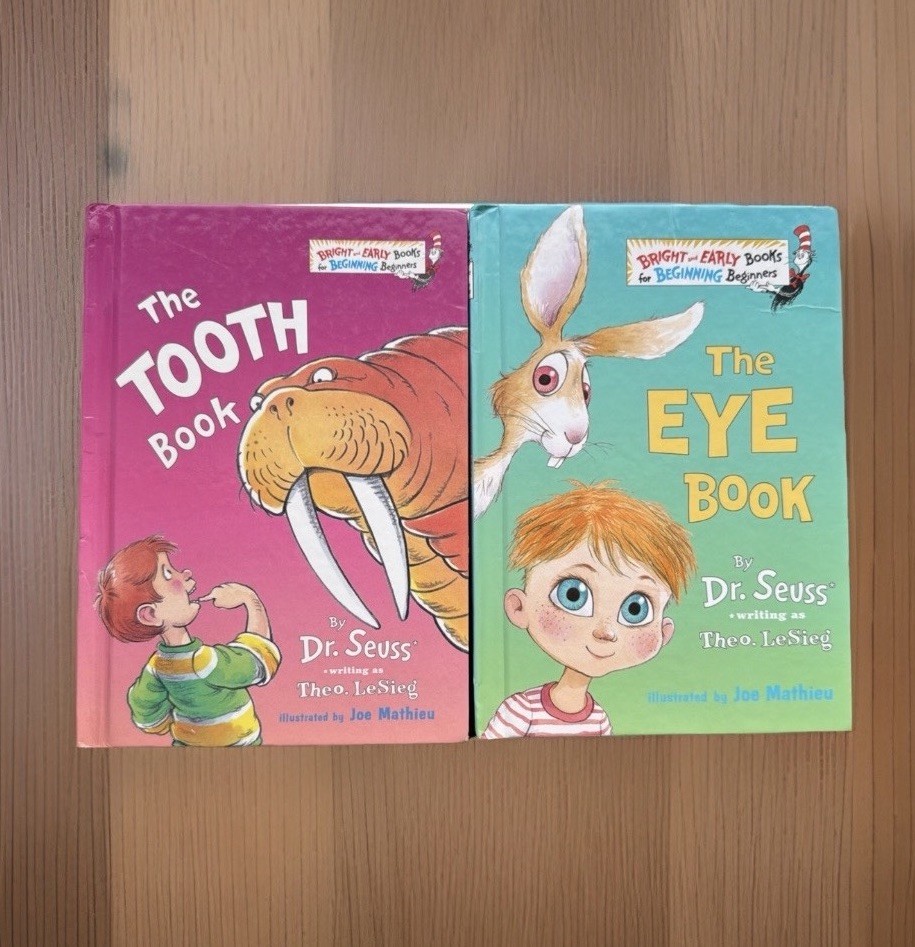 Dr Suess Theo LeSieg Book Lot: The Eye Book & The Tooth Book Bright & Early