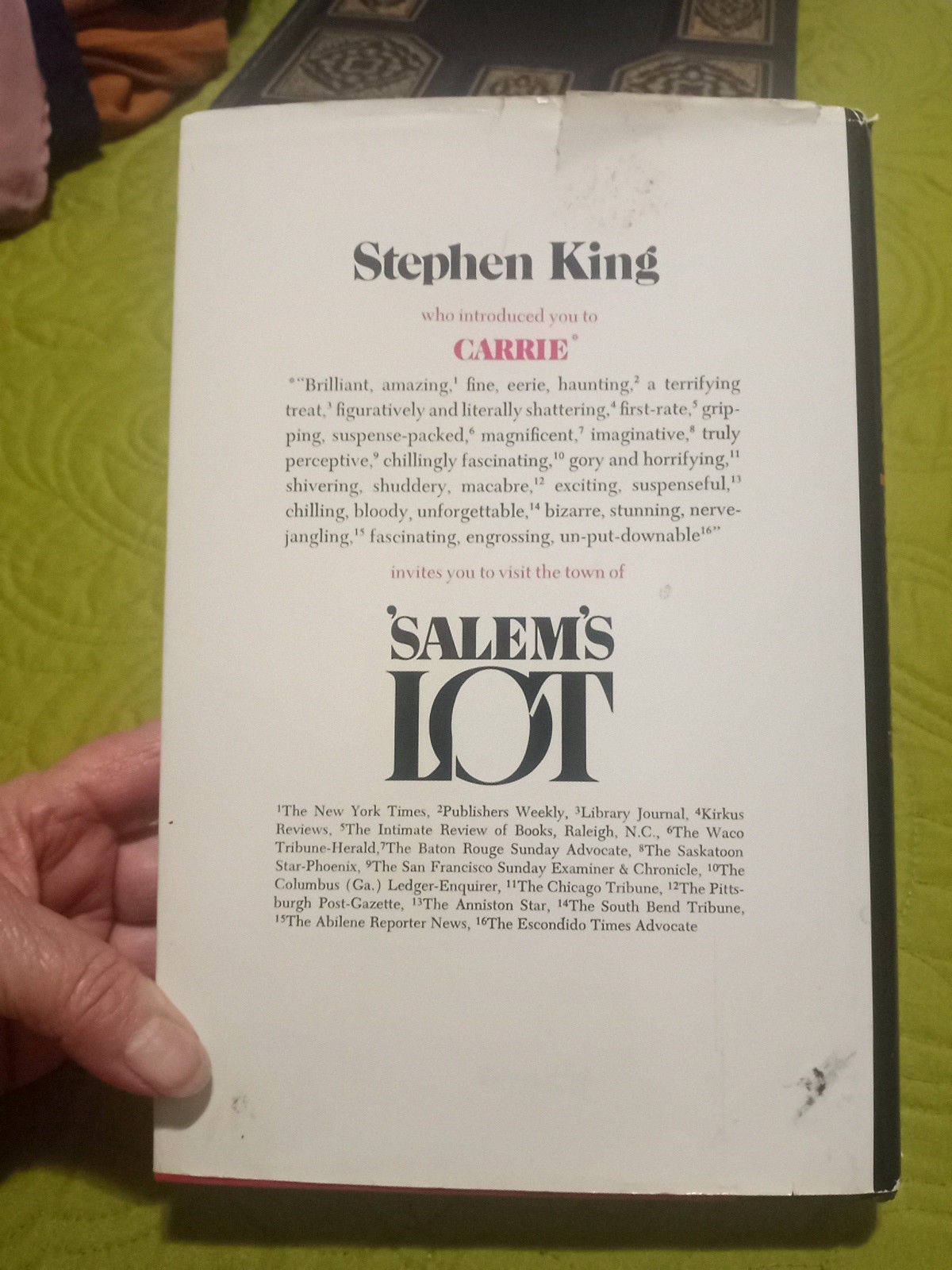 Vintage Salem&rsquo;s Lot by Stephen King Hardcover Book 1975 Dust Jacket