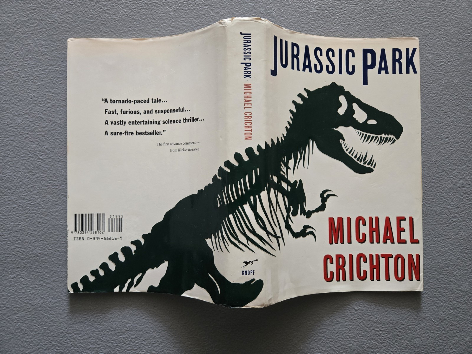 Jurassic Park by Michael Crichton – First Trade Edtion, First Print 1990 HCDJ