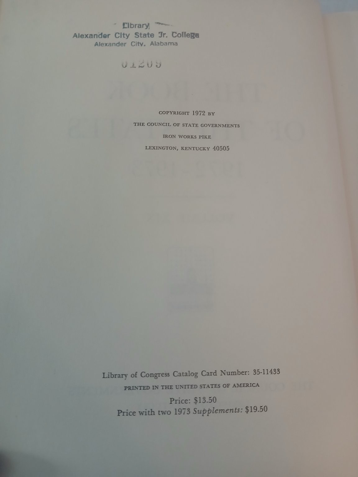 The Book of the States 1972-73 Vol XIX Council of State Governments Hardcover