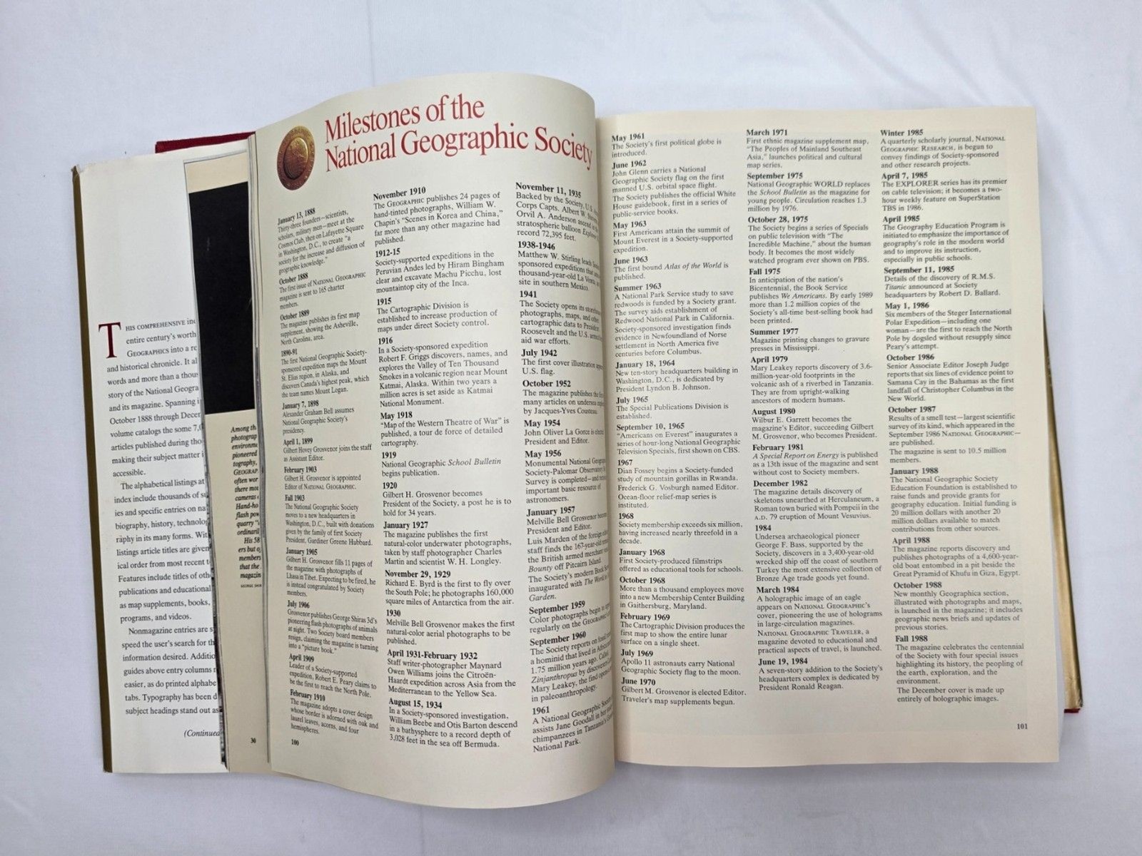 National Geographic Index 1888-1988 One Hundred Years Hardcover 1989 Dust Jacket
