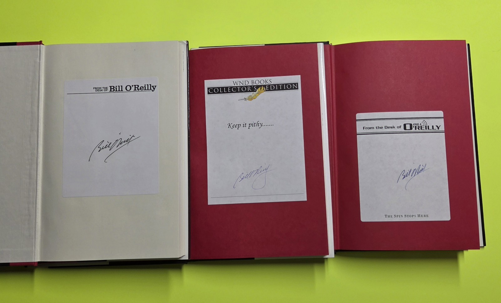 BILL O&rsquo;REILLY Autographed ☆ Signed Books LOT OF (3) No Spin Zone 🔥🔥🔥