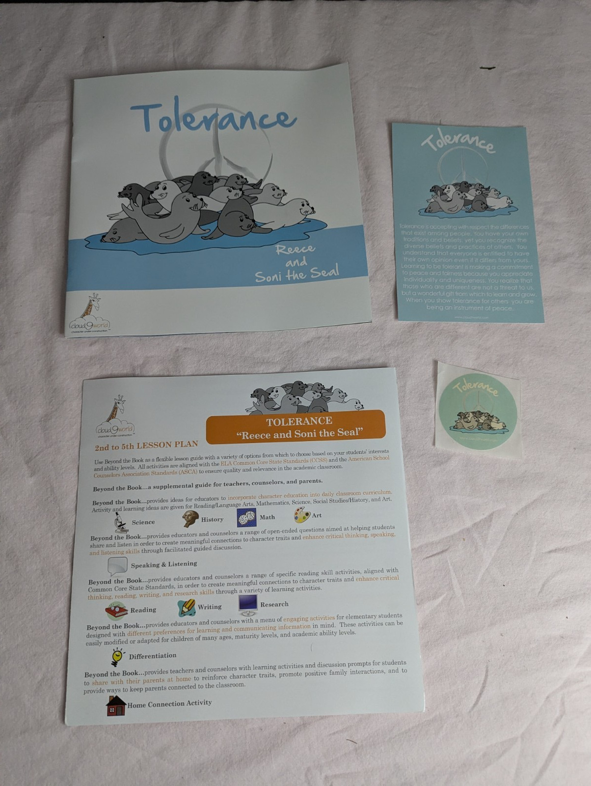 Home School Teachers Cloud 9 world character book TOLERANCE 2nd -5th grade kit