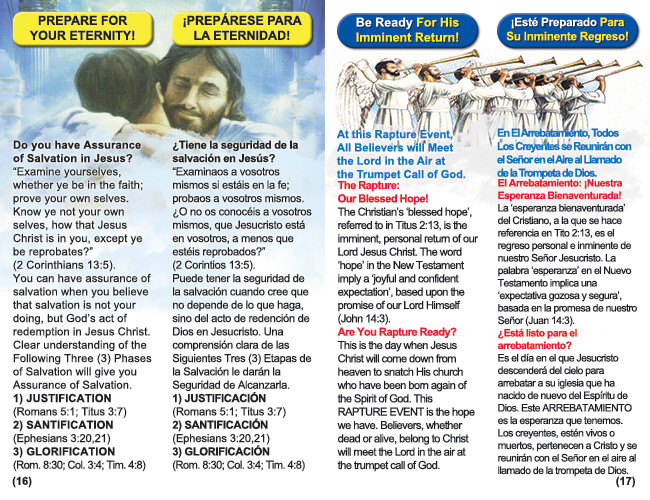 ENGLISH & SPANISH, RAPTURE BIBLE Tracts, 40 Pack in 2 Covers, 20 Pages Each