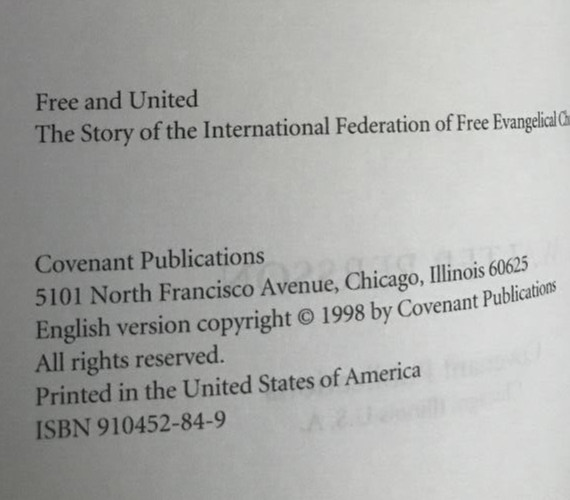 FREE AND UNITED ~ WALTER PERSSON ~ 1998 ~ INT. FED. OF FREE EVANGELICAL CHURCHES