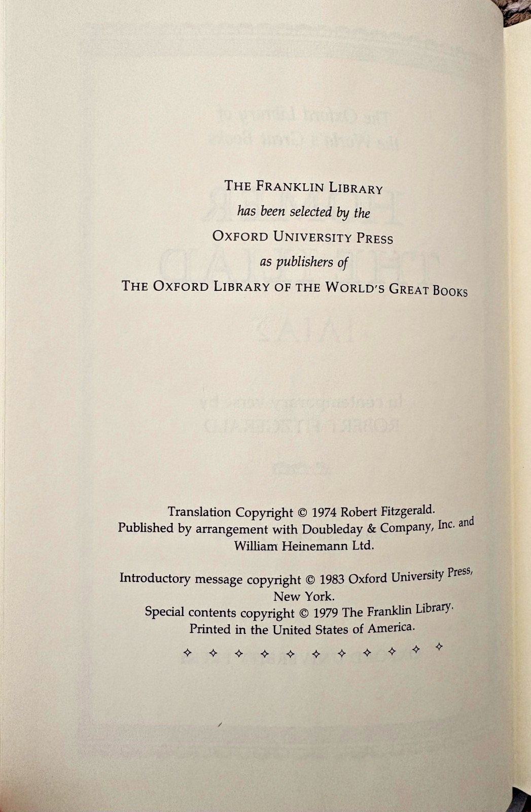 FINE BINDING Oxford Library of World&rsquo;s Great Books edition of Homer&rsquo;s « Iliad »