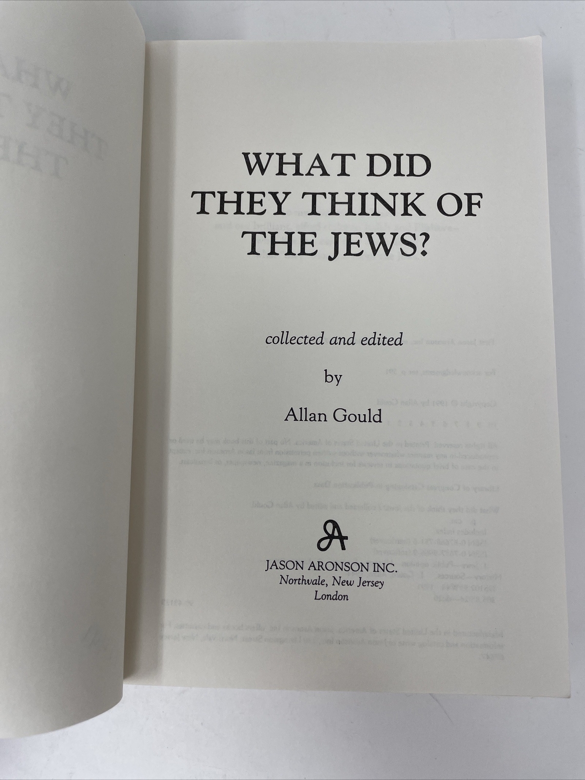 What Did They Think of the Jews? 1st Softcover Ed 1997 by Allan Gould