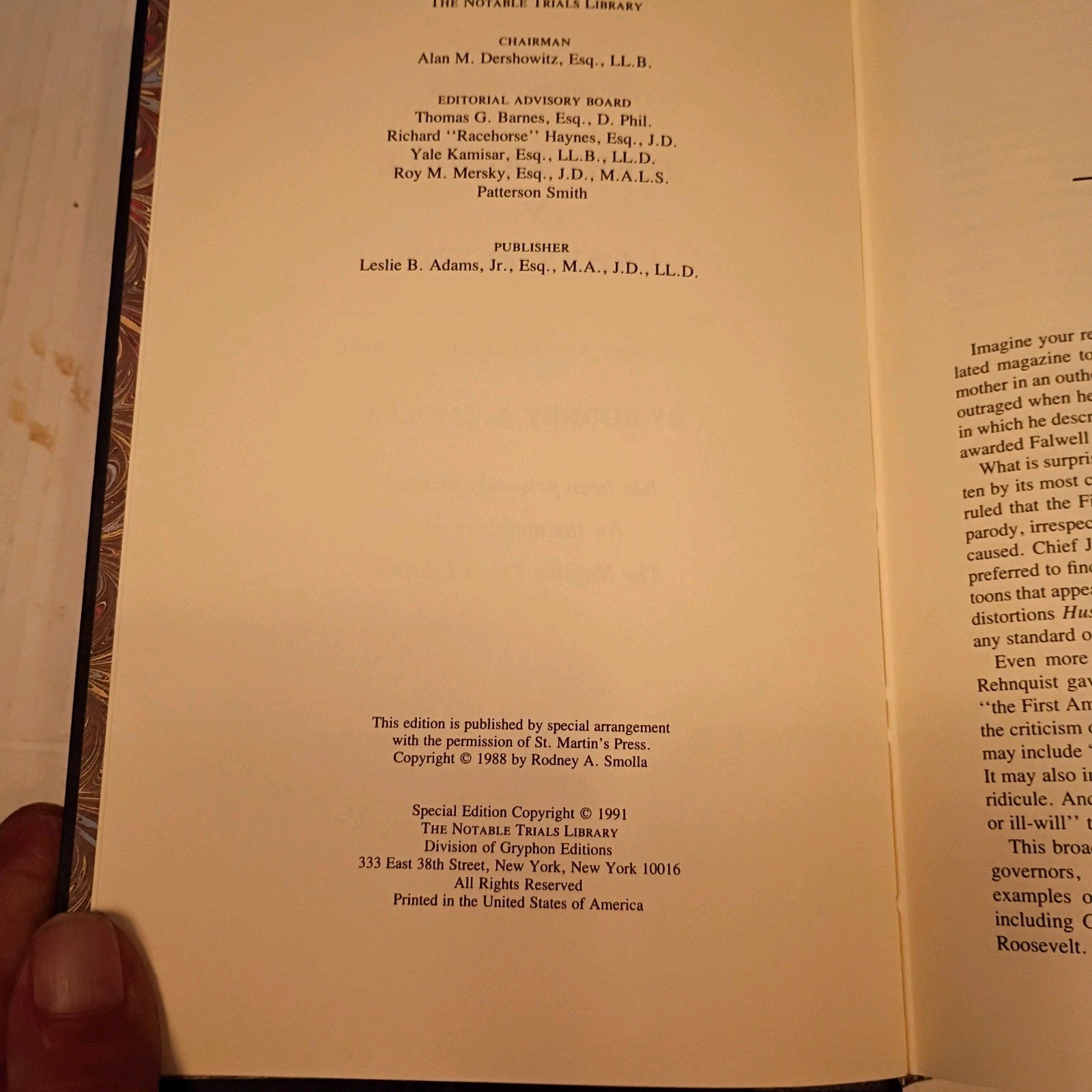 Jerry Falwell v. Larry Flynt Smolla 1988 Notable Trials Library Leather Bound
