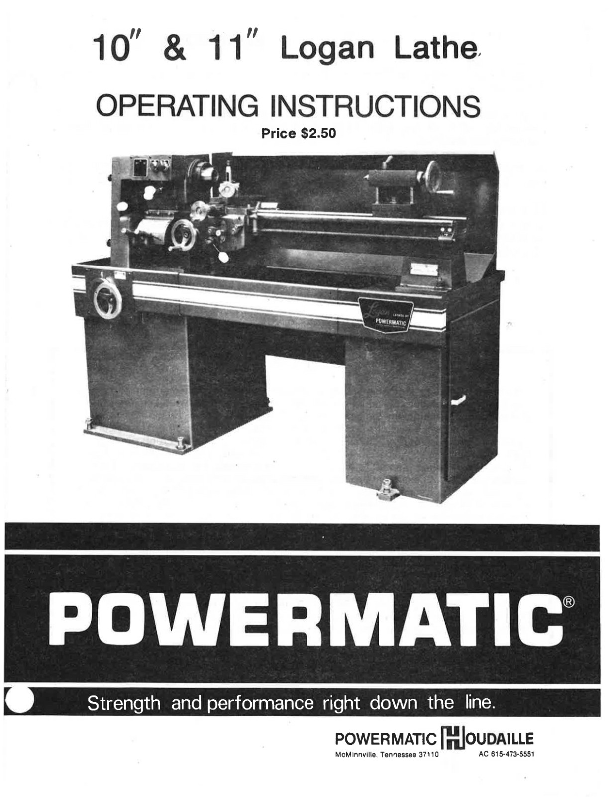 Logan Lathe 10&Prime; 11&Prime; Powermatic Operating Instructions: 20 Pages