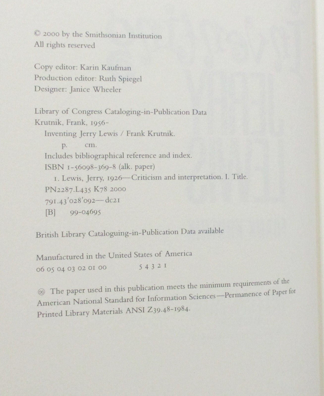 « Inventing Jerry Lewis » Hardcover Book (2000) Frank Krutnik – First Edition