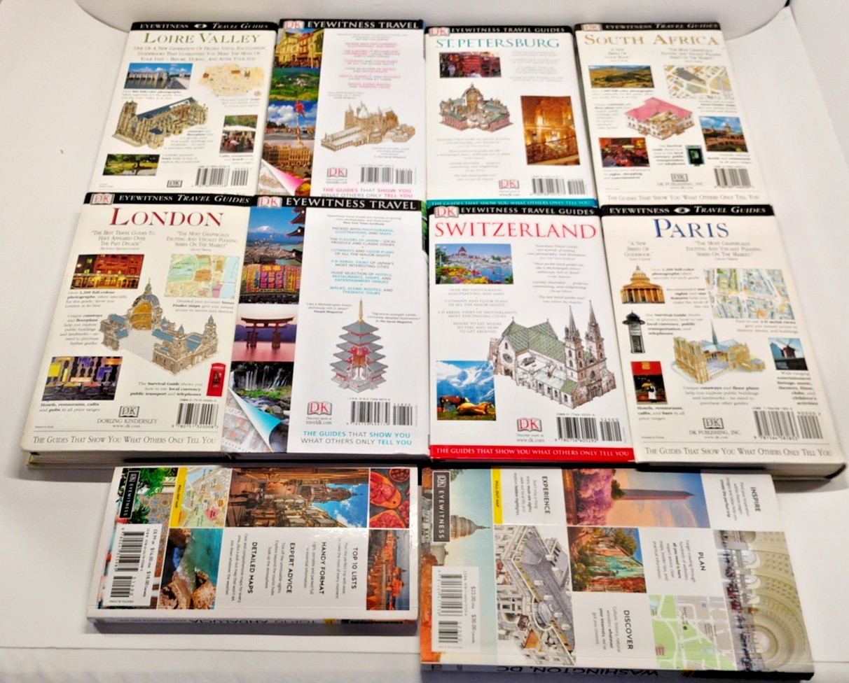 DK Eyewitness Travel Guide Book Lot 10 London Paris Japan Switzerland DC Europe