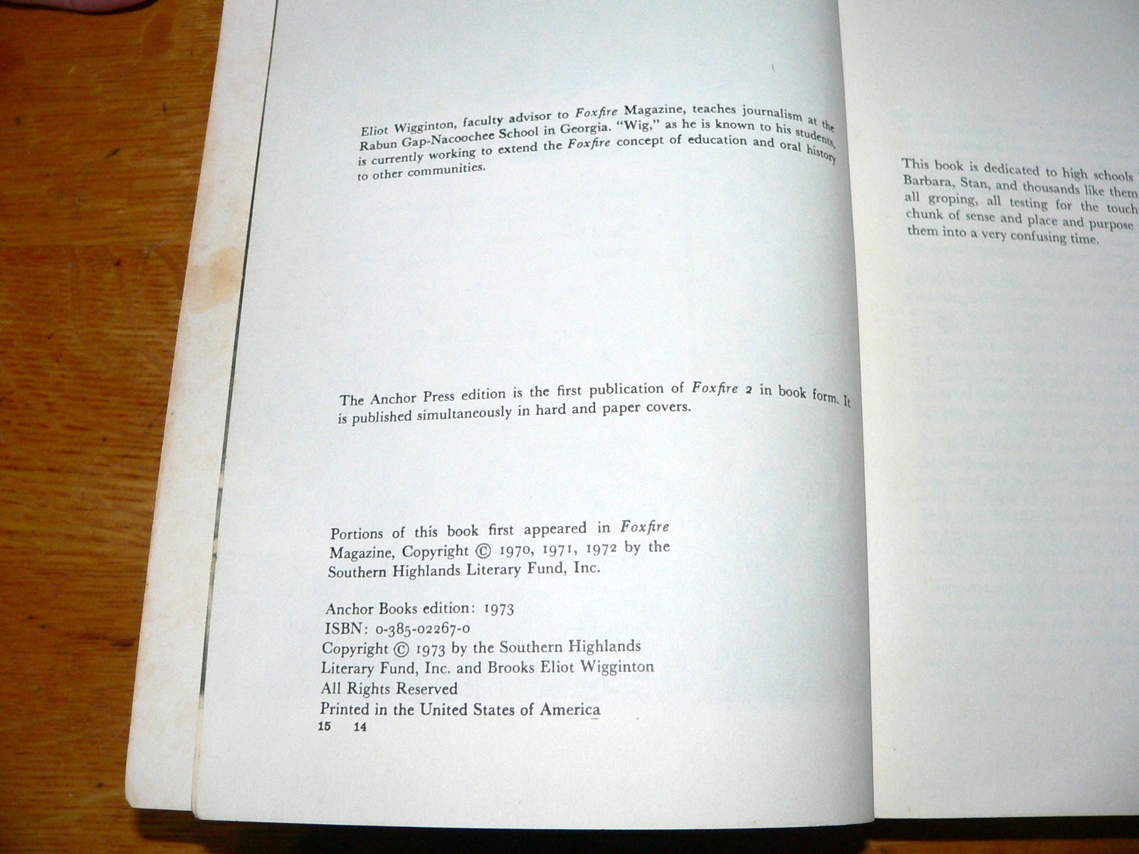 Vintage 1973 « Foxfire 2 » Plain Living Paperback Book edited by Eliot Wigginton