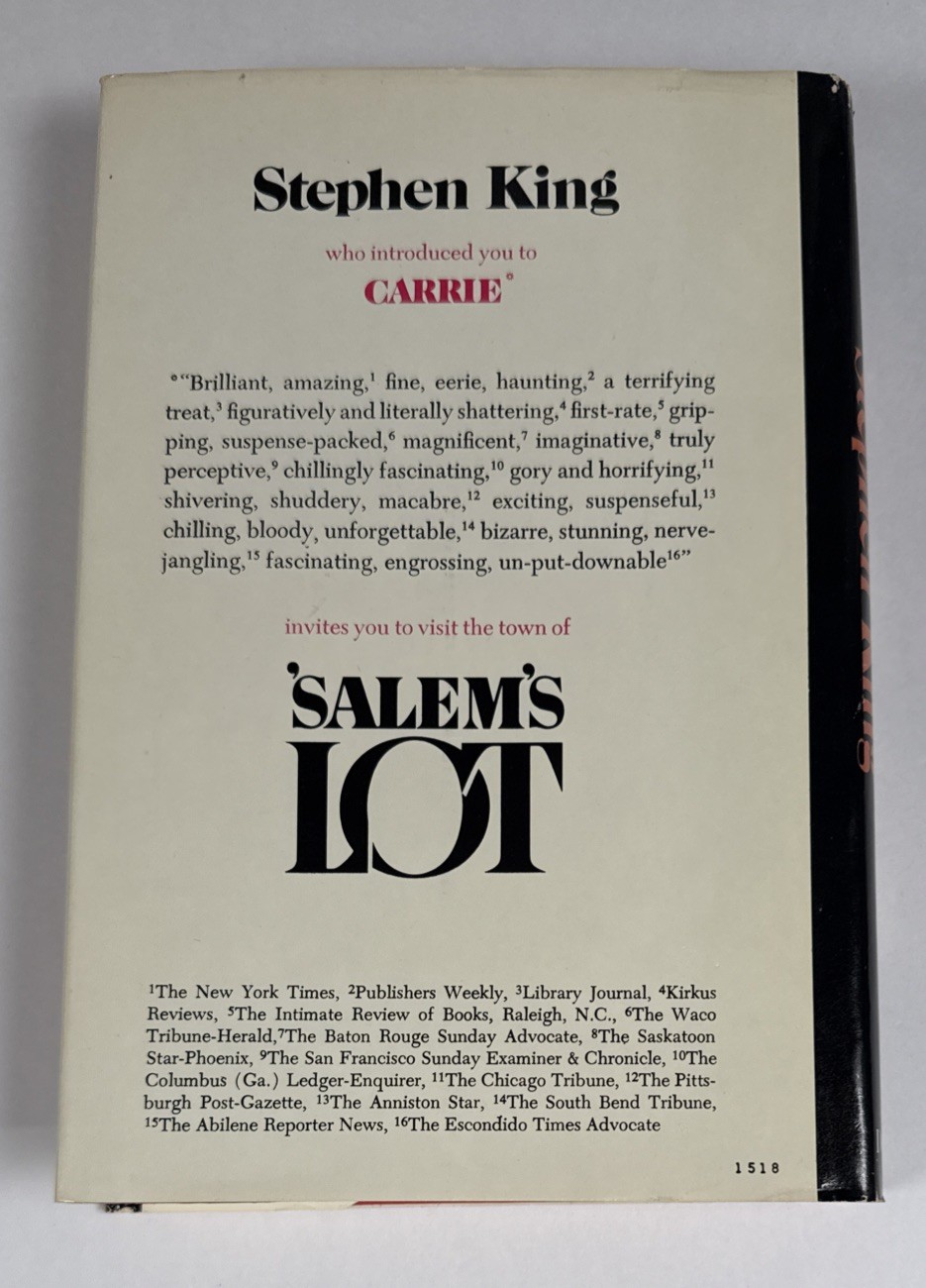 SALEM&rsquo;S LOT Stephen King 1975 Hardcover Early Book Club Edition BCE