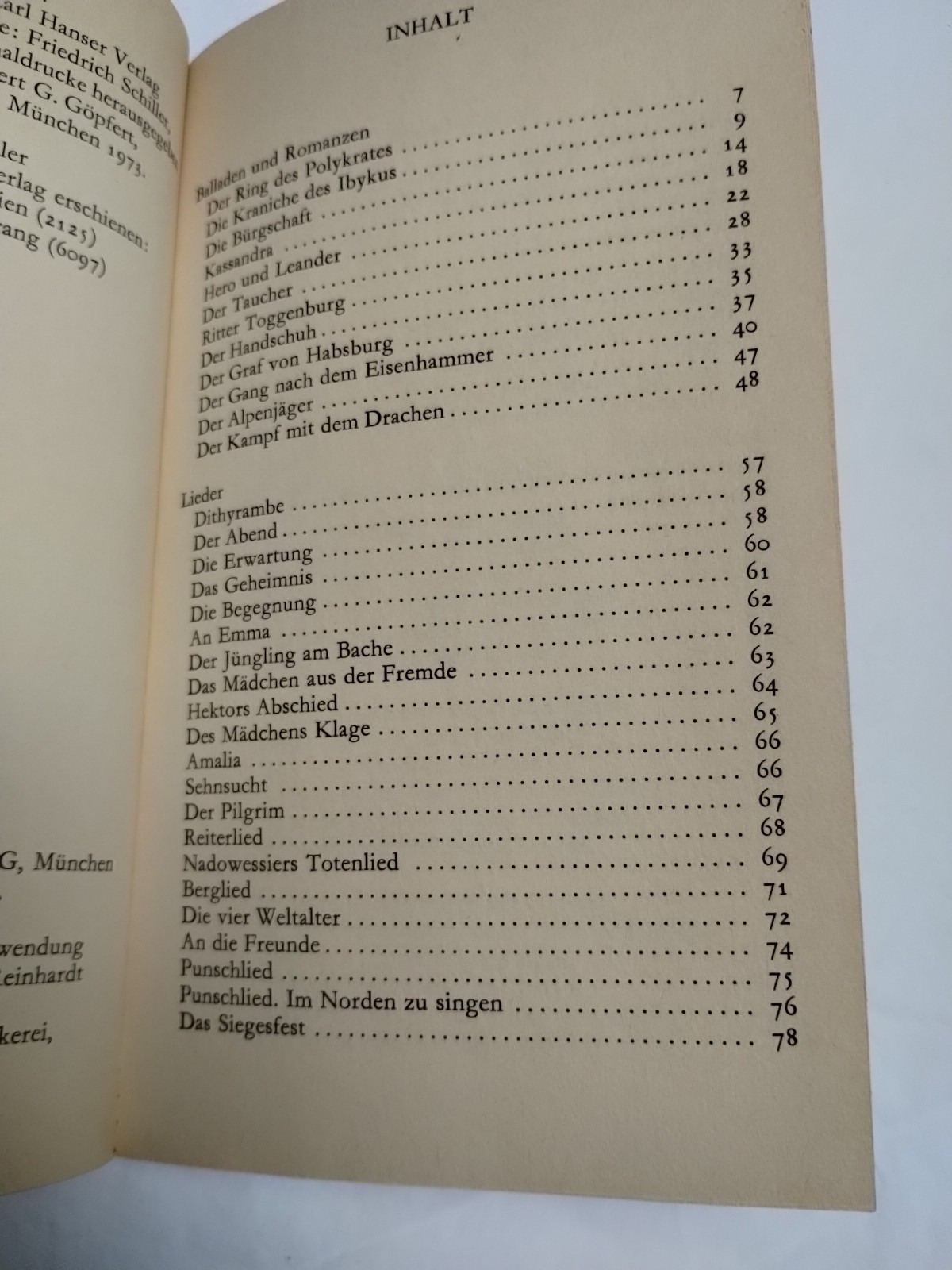 Balladen, Romanzen Und Lieder by Friedrich Schiller 1984 Vintage German 80&rsquo;s PB