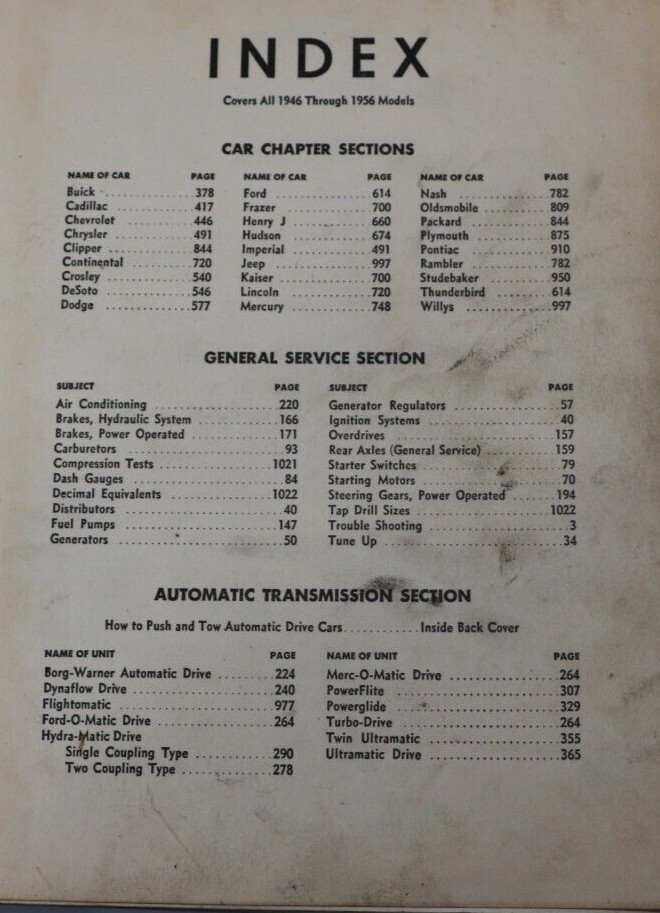 1956 Motor&rsquo;s Auto Repair Manual 19th Edition Car Auto Vehicle Mechanic 1946-1956